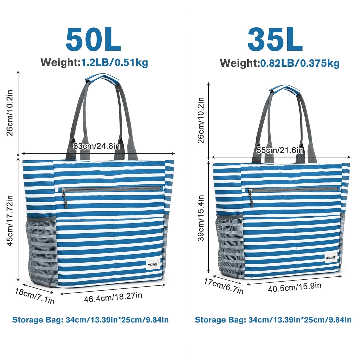 G4Free Beach Bag, Waterproof Sandproof Beach Tote Bag,50L Large Capacity Foldable for Women, Personalized Gifts for Her,Navy Stripe