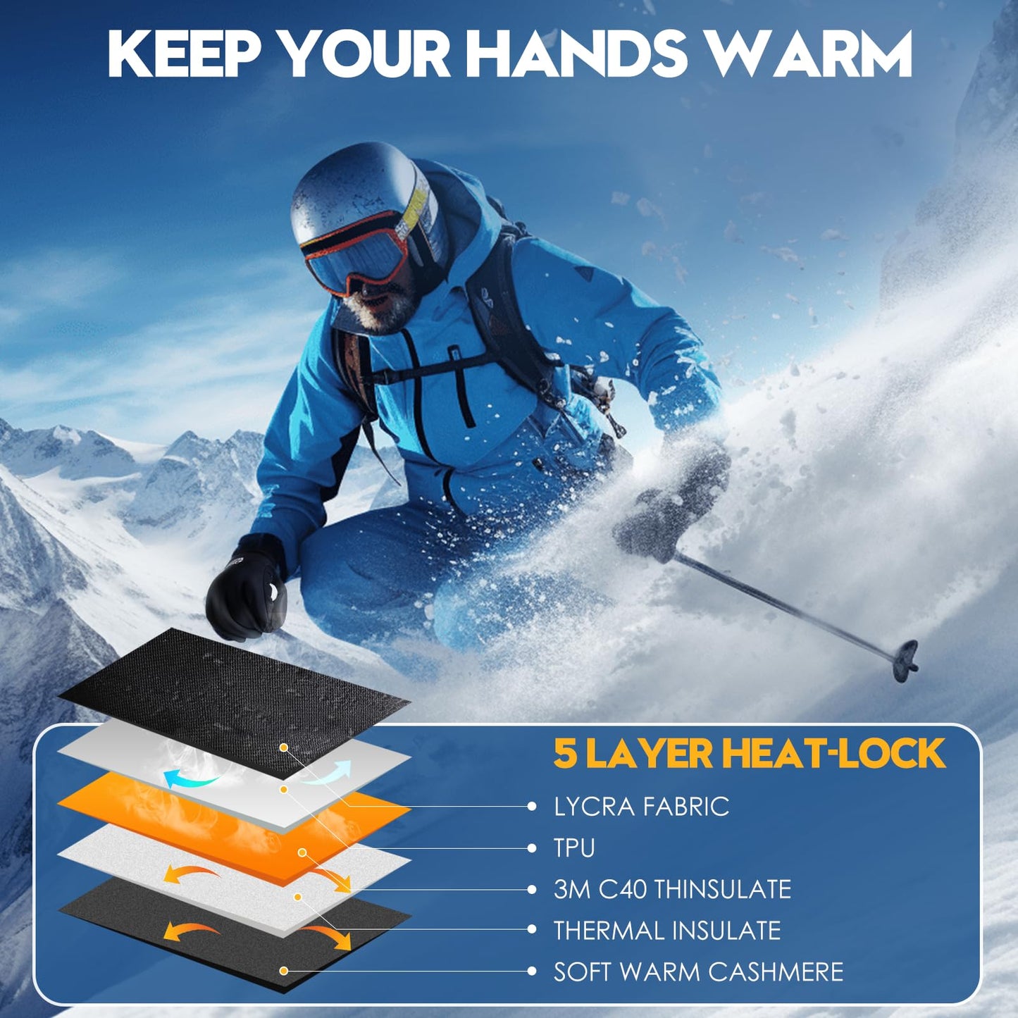 Bruvoalon Winter Gloves for Women & Men, 3M Thermal Insulation, Lycra Fabric, Touchscreen, Anti-Slip, Black, M