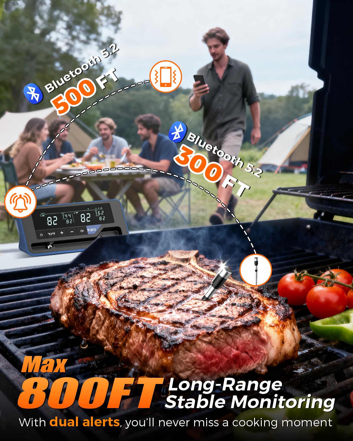 Alfolive 2025 AI Wireless Meat Thermometer, Smart Bluetooth Meat Thermometer Digital, ±0.5°F High Accuracy, Grill Temperature Probe for BBQ, Grilling, Smoker, Oven, Cooking, Air Fryer, 2 Probes