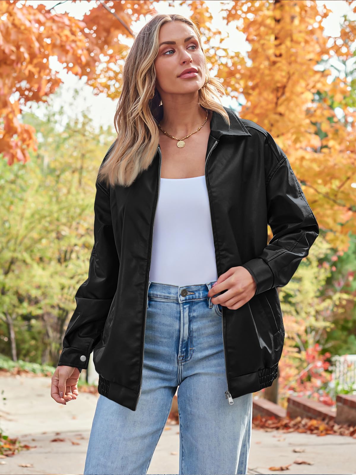 AUTOMET Womens Oversized Leather Jackets Faux Suede Fall Fashion Motorcycle Coats Winter Outfits Clothes Y2k Tops Black M