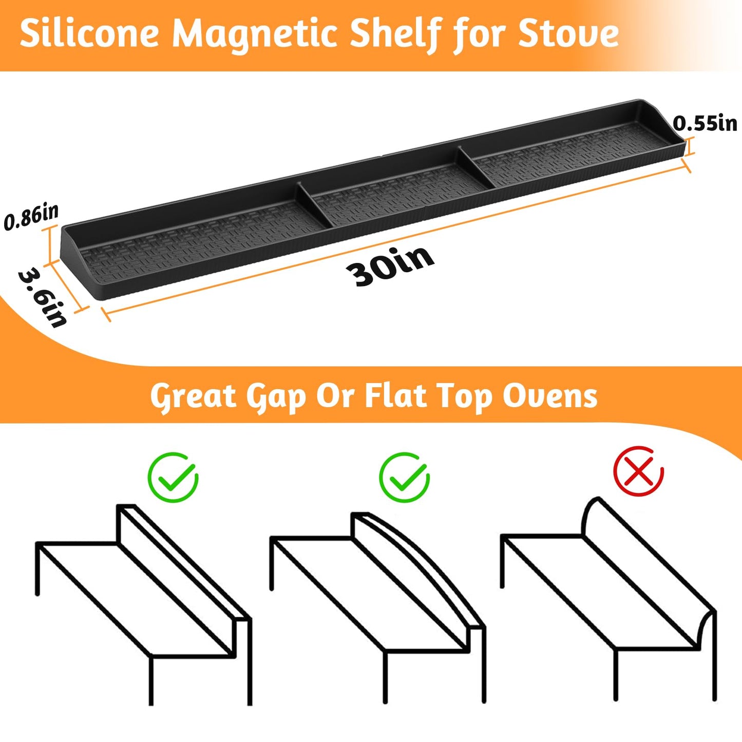 30 Inch Silicone Stove Top Shelf Magnetic for Kitchen Gadgets, Soft Flexible Strong Magnetic Heat Resistant Spice Rack Kitchen Organizer for Over Stove