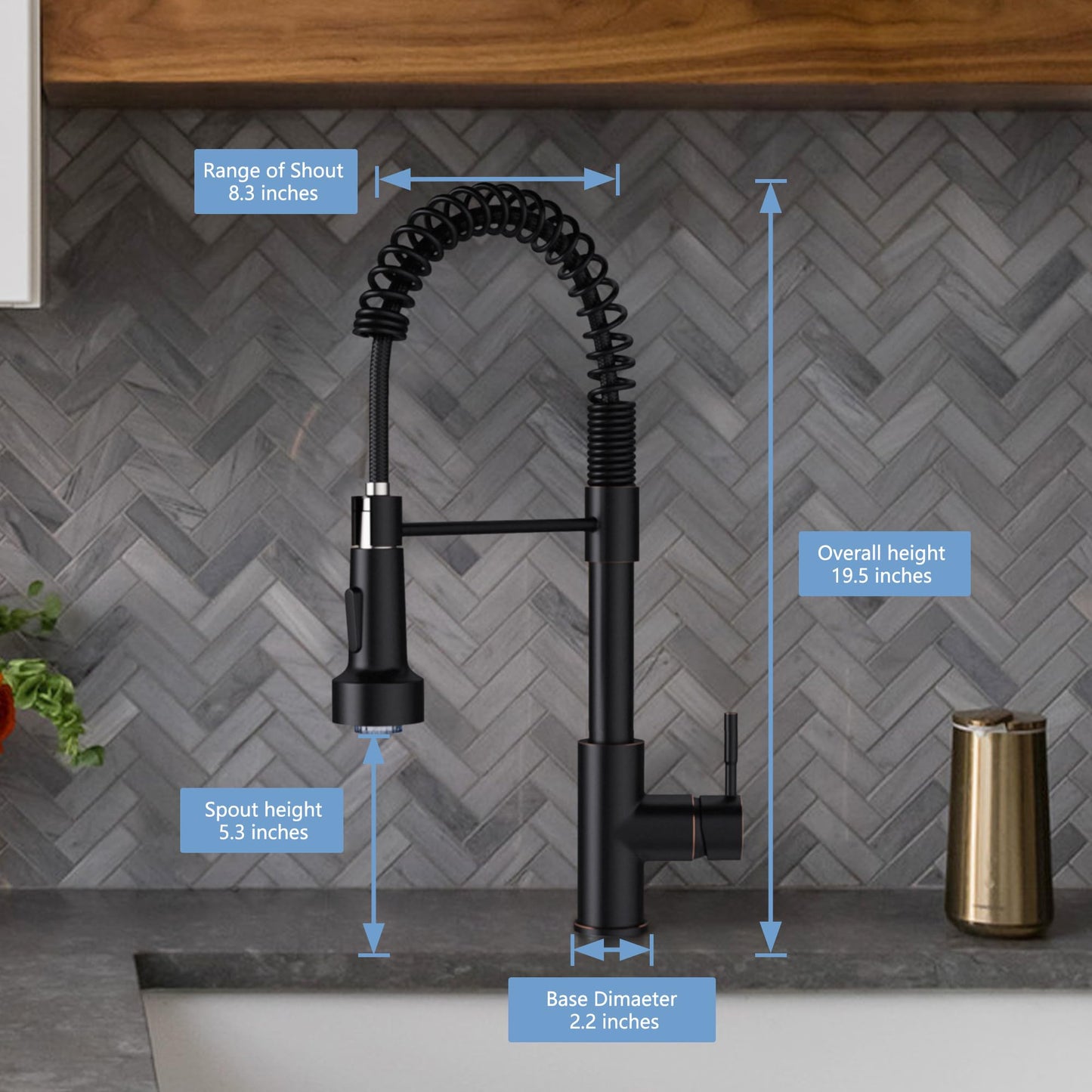 GIMILI Oil Rubbed Bronze Kitchen Faucet with Pull Down Sprayer Single Hole LED Sink Faucet, Suitable for Farmhouses, RV, Laundry Room, Outdoor, and Campers. Llave para fregadero de cocina
