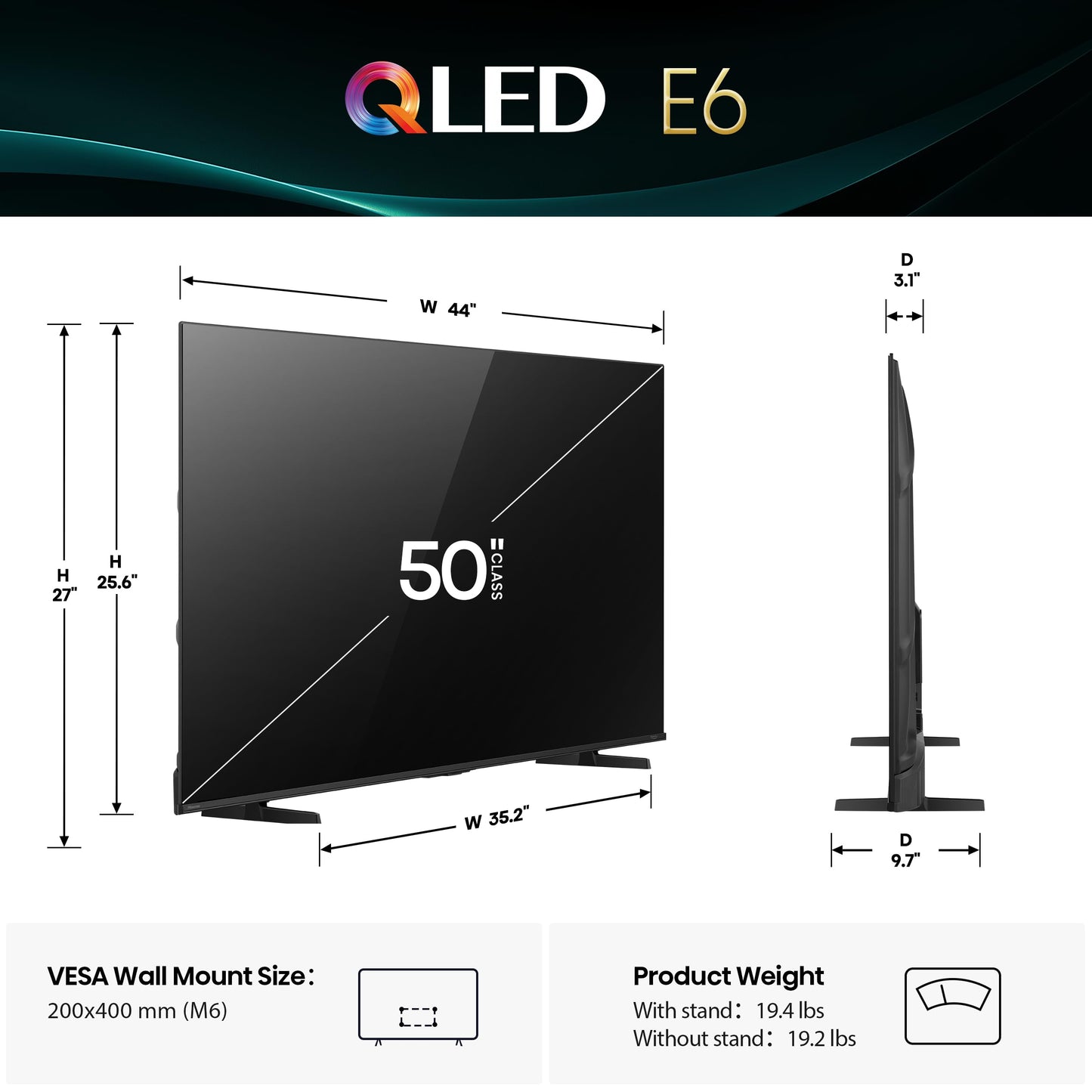 Hisense 50" E6 Cinema Series QLED 4K UHD Smart Fire TV (50E6QF, 2025 Model) - QLED, AI Light Sensor, Dolby Vision · Atmos, Voice Remote with Alexa, Motion Rate 120, HDR 10+ Adaptive, Game Mode Plus