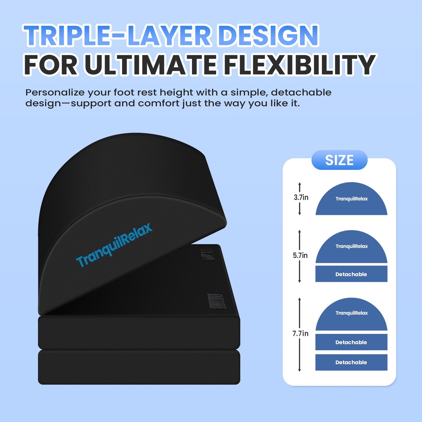 TranquilRelax Foot Rest for Under Desk at Work, Gaming Accessories Foot Stool with 3 Adjustable Heights & Washable Cover, Comfortable Office Desk Accessories, Footrest for Office, Home and Car (Black)