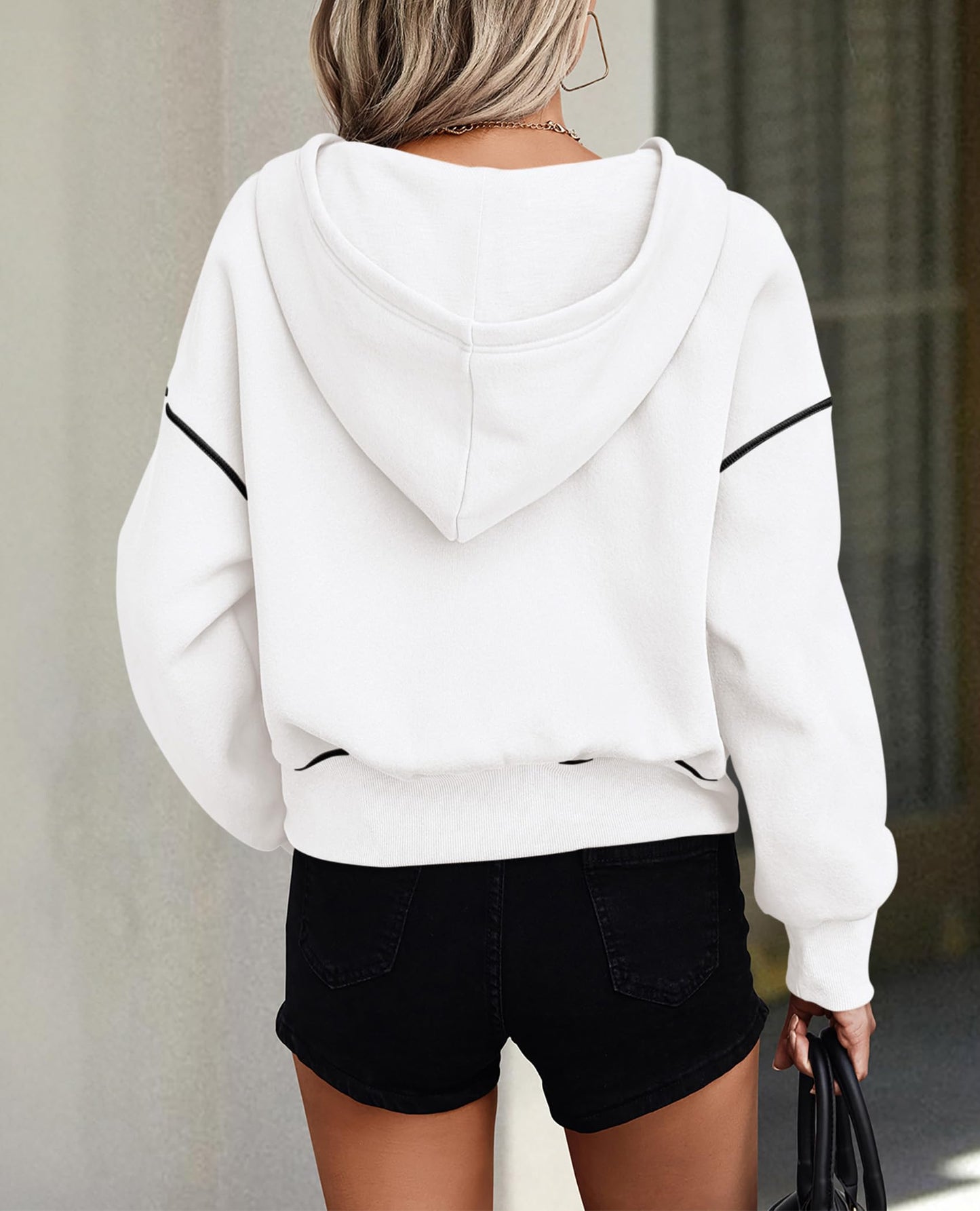 PRETTYGARDEN Women's 2025 Fall Hooded Sweatshirts Long Sleeve Half Zip Cropped Hoodies Pullover Winter Fashion Clothes (White,Medium)
