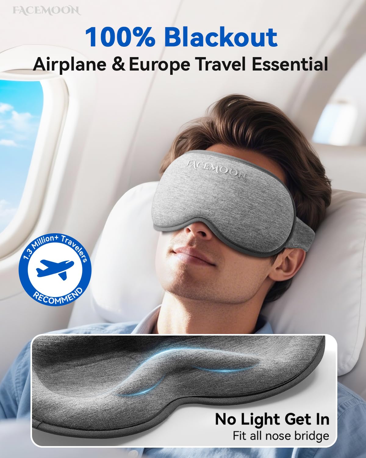Weighted Eye Mask for Sleeping - Blackout Sleep Mask for Women Men, FACEMOON Lash Extension Eye Covers, Memory Foam, 3D Contoured, Airplane Travel Essentials, Blindfold for Meditation(Gray)