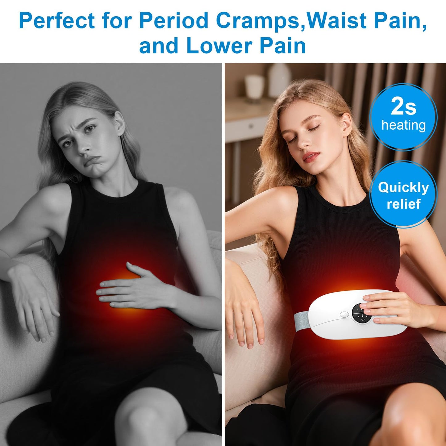 Heating Pad for Period Cramps, 3 Heat Levels and 3 Massage Modes, Portable Heated Pad for Menstrual Cramps Relief, Electric Heat Belt Gifts for Her, Cordless Back Belly Heated Belt for Women and Girl