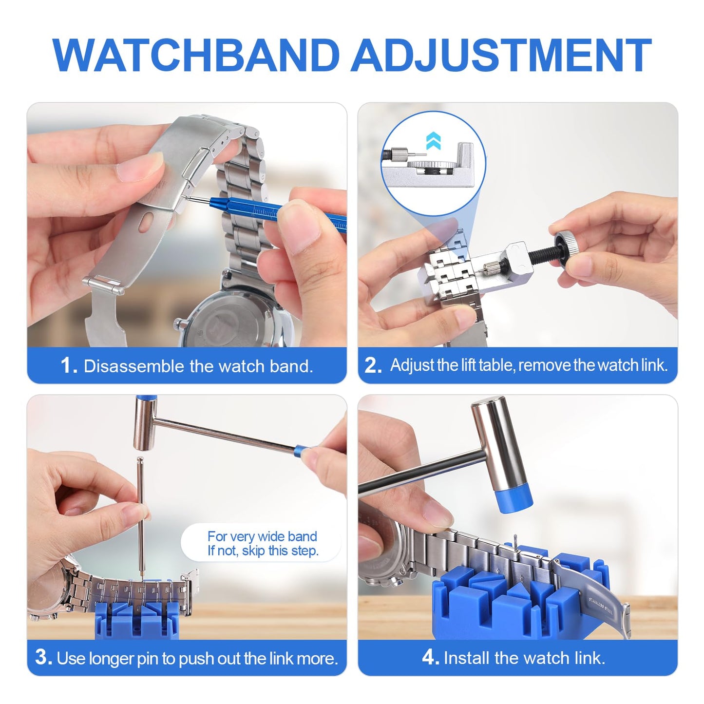 JOREST Watch Link Removal Tool Kit, Watch Band Tool for Watch Repair, Bracelet Adjustment, Replacement and Resizing, Watch Strap Link Remover, with 10 Spring Bars, 10 Pins, User Manual