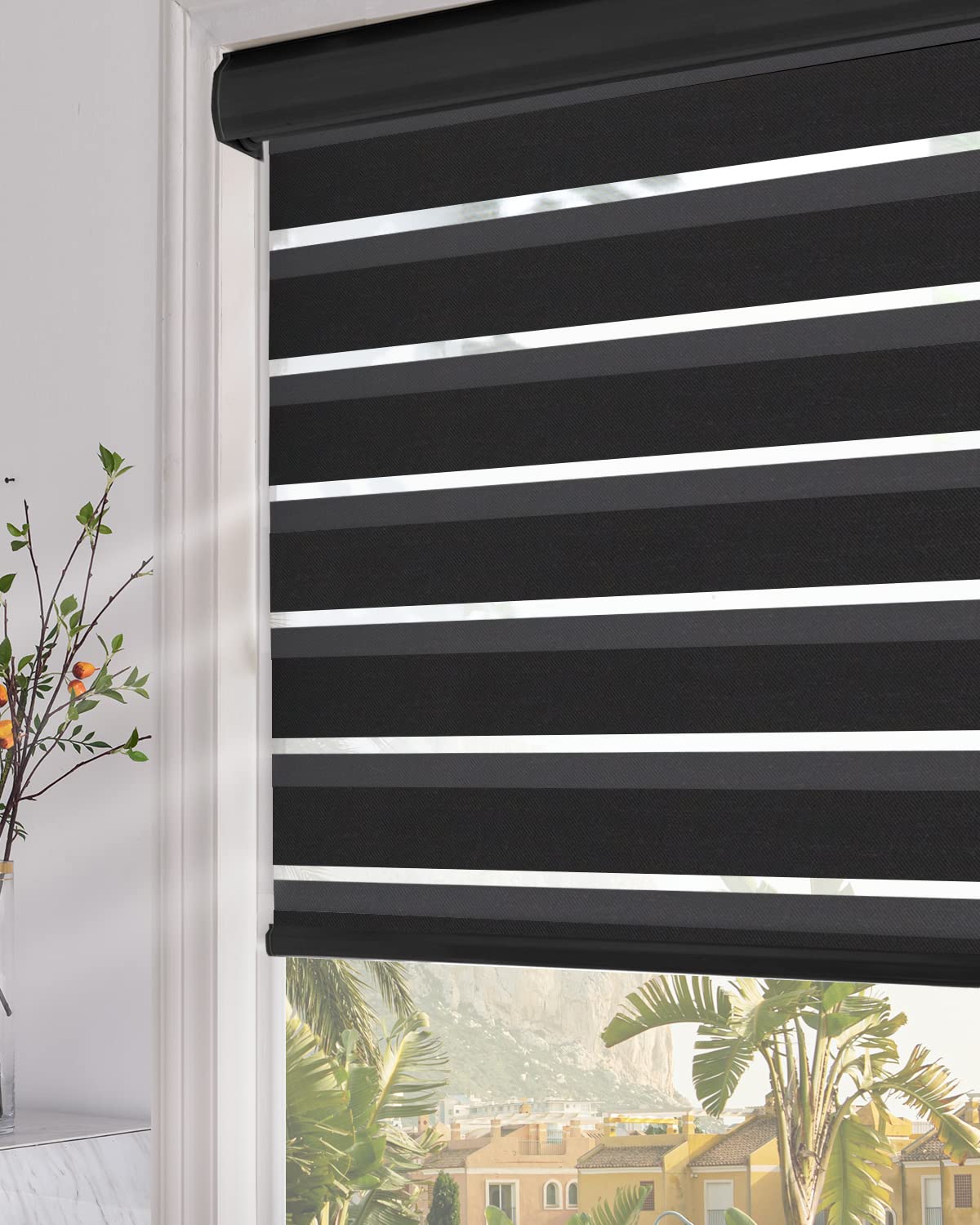 Persilux Blackout Zebra Roller Window Shades Dual Layer (30" W X 72" H, Black) Roller Sheer Shades Light Filtering UV and Privacy Protection for Day and Night Window Shades for Home and Office