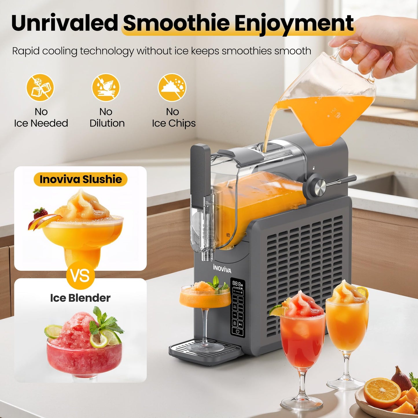 Slushie Machine, No Ice Needed, 88 oz INOVIVA Slushy Machine for Home with Self-Cleaning Function, Professional Frozen Drink Maker, 5 Preset Programs, Frozen Margaritas, Frappés, Milkshake, and More