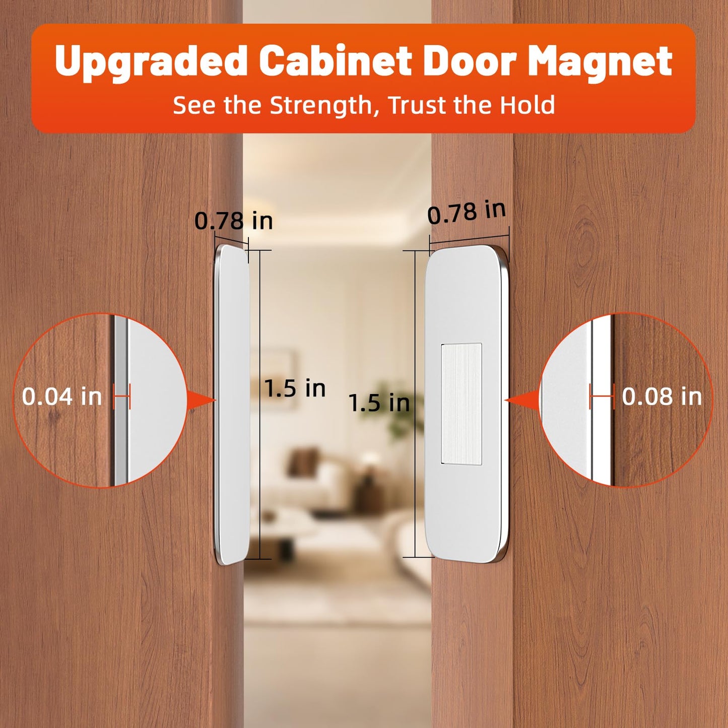 Jiayi 6 Pack Ultra Thin No Drill Magnetic Cabinet Door Catch, Adhesive Stainless Steel Drawer Door Cabinet Magnets to Stay Closed, Cabinets Latches for Kitchen, Bathroom, Closet, RV Doors Closure