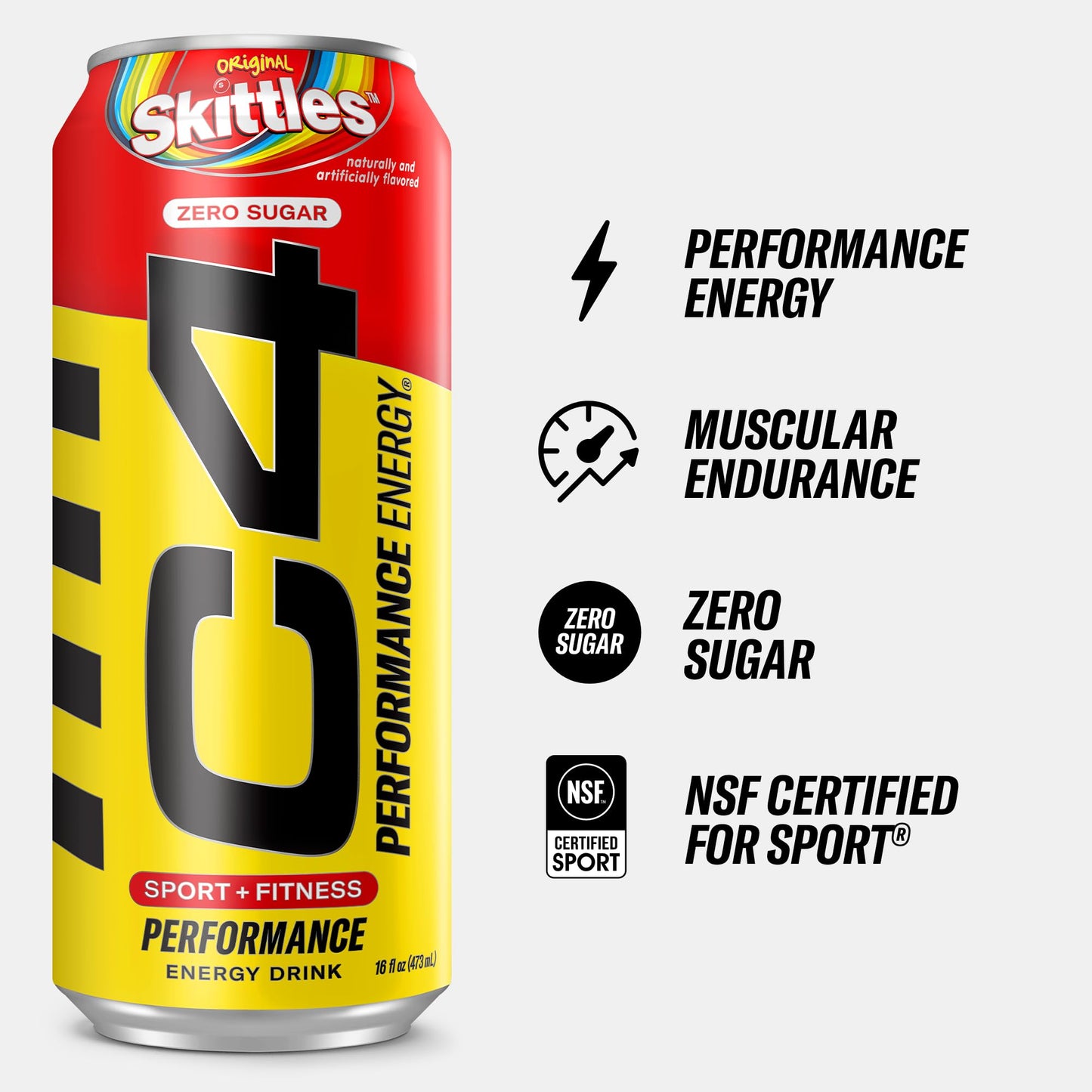 Cellucor C4 Performance Energy Drink | SKITTLES | Zero Sugar Carbonated Preworkout Energy | 200mg Caffeine with Beta Alanine | 16 Fl Oz (12 Pack)
