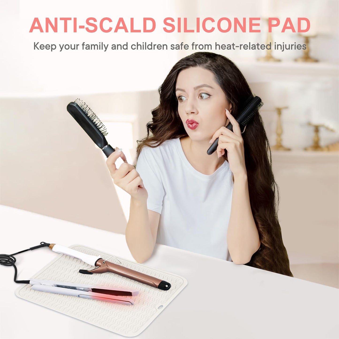 Suafrnut Oversize Silicone Heat Resistant Mat, Portable Travel Mat Cover for Curling Irons, Flat Irons, Hair Straightener and Hot Hair Styling Tools(14.2" x 11")