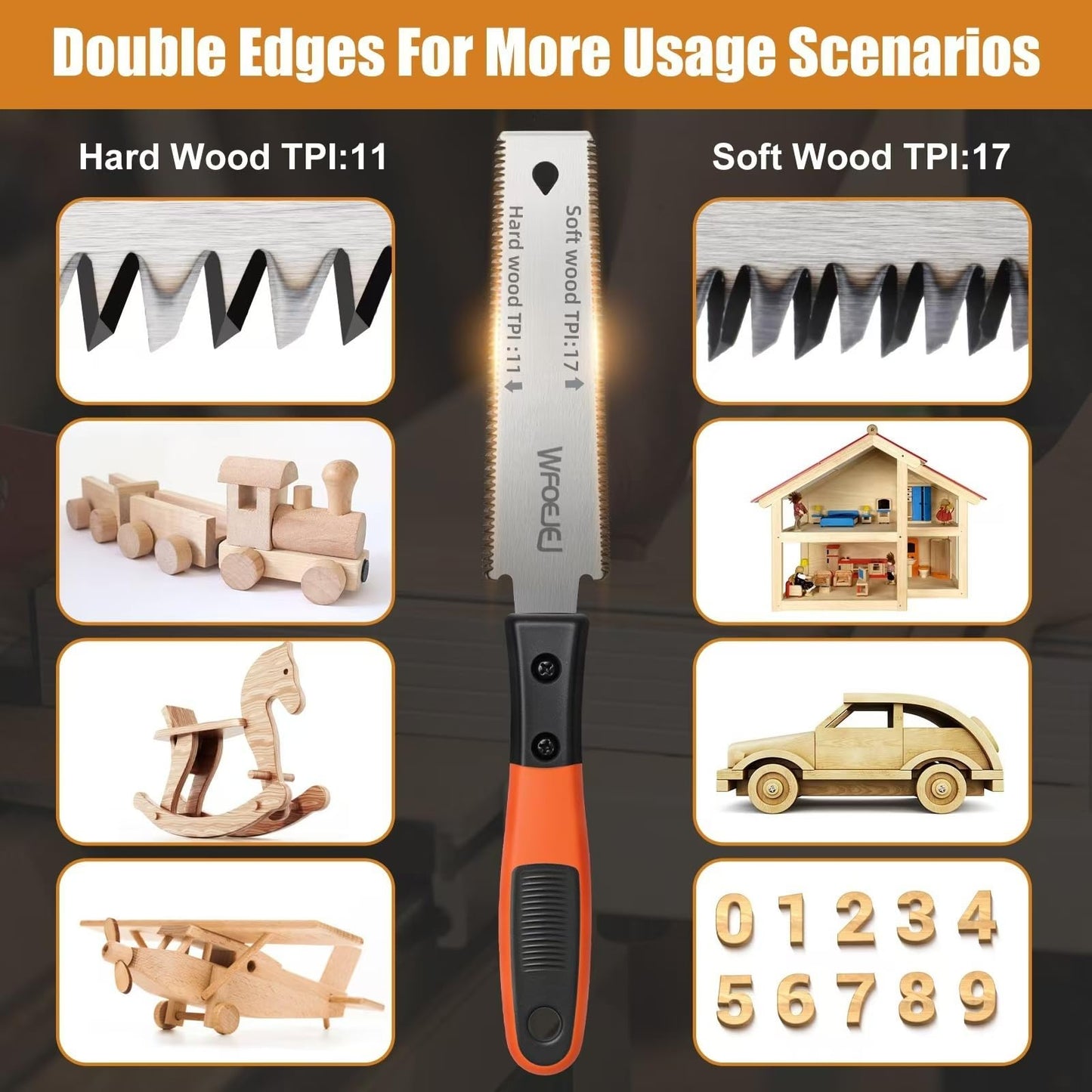 Japanese Hand Saw, 6-Inch Double-Edge Pull Saw, SK5 Flexible Blade,14/17 TPI Blade with Soft Grip Handle for Hardwood & Softwood Woodworking.