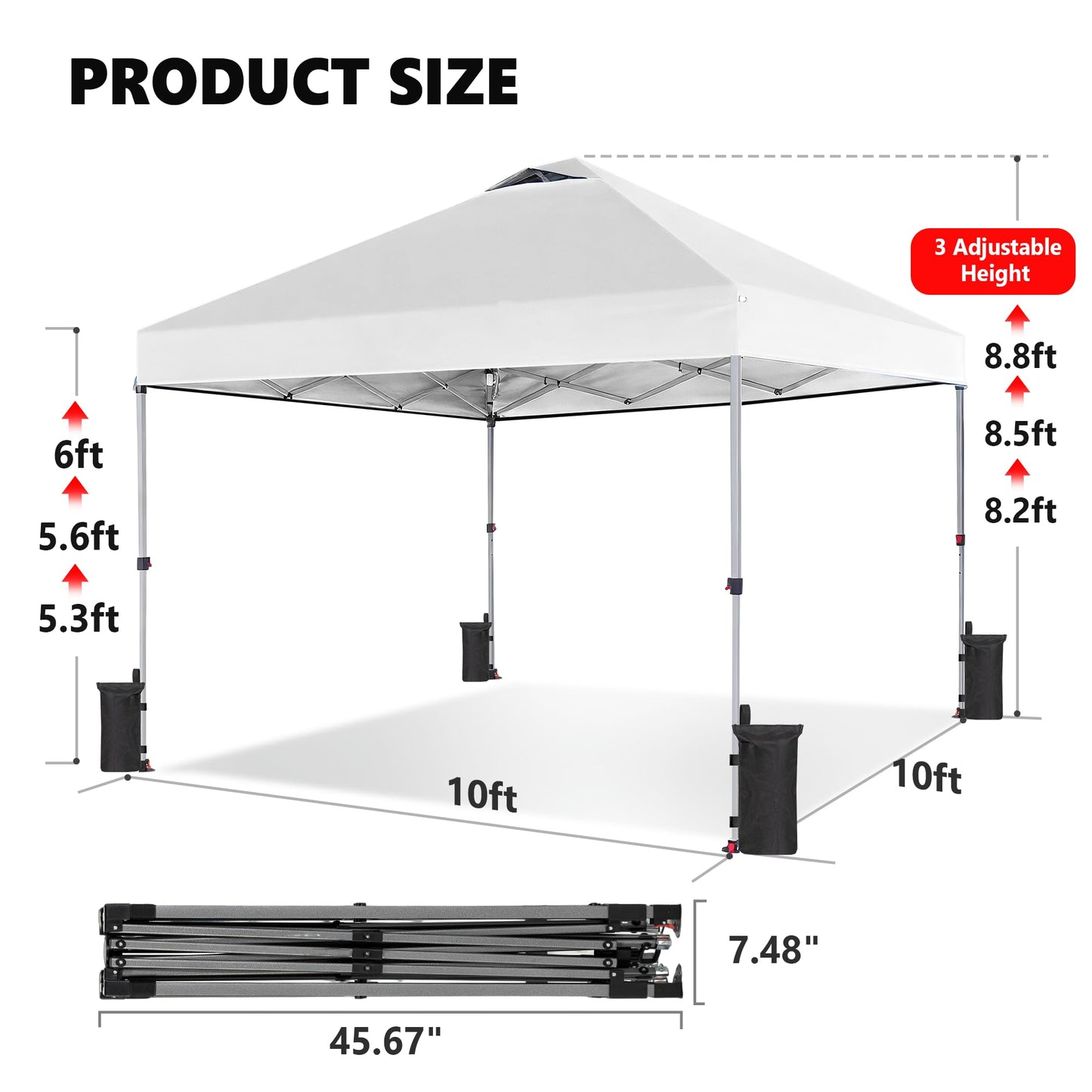 OLIXIS 10x10ft Pop Up Canopy Tent, Heavy Duty 1-Person One Push Setup, Portable Outdoor Shelter for Beach, Events, Camping Includes Rolling Carry Bag, White