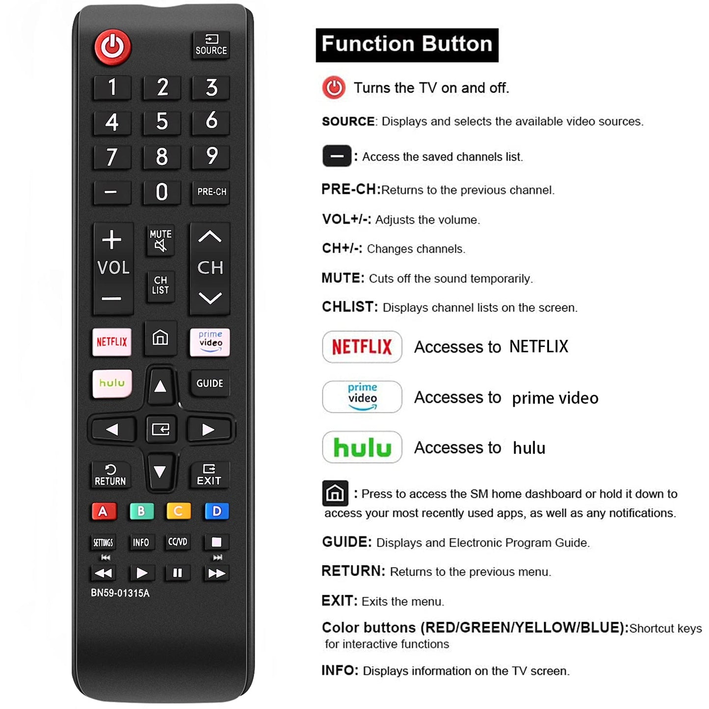 Newest Universal Remote Control for All Samsung TV Remote Compatible All Samsung LCD LED HDTV 3D Smart TVs Models