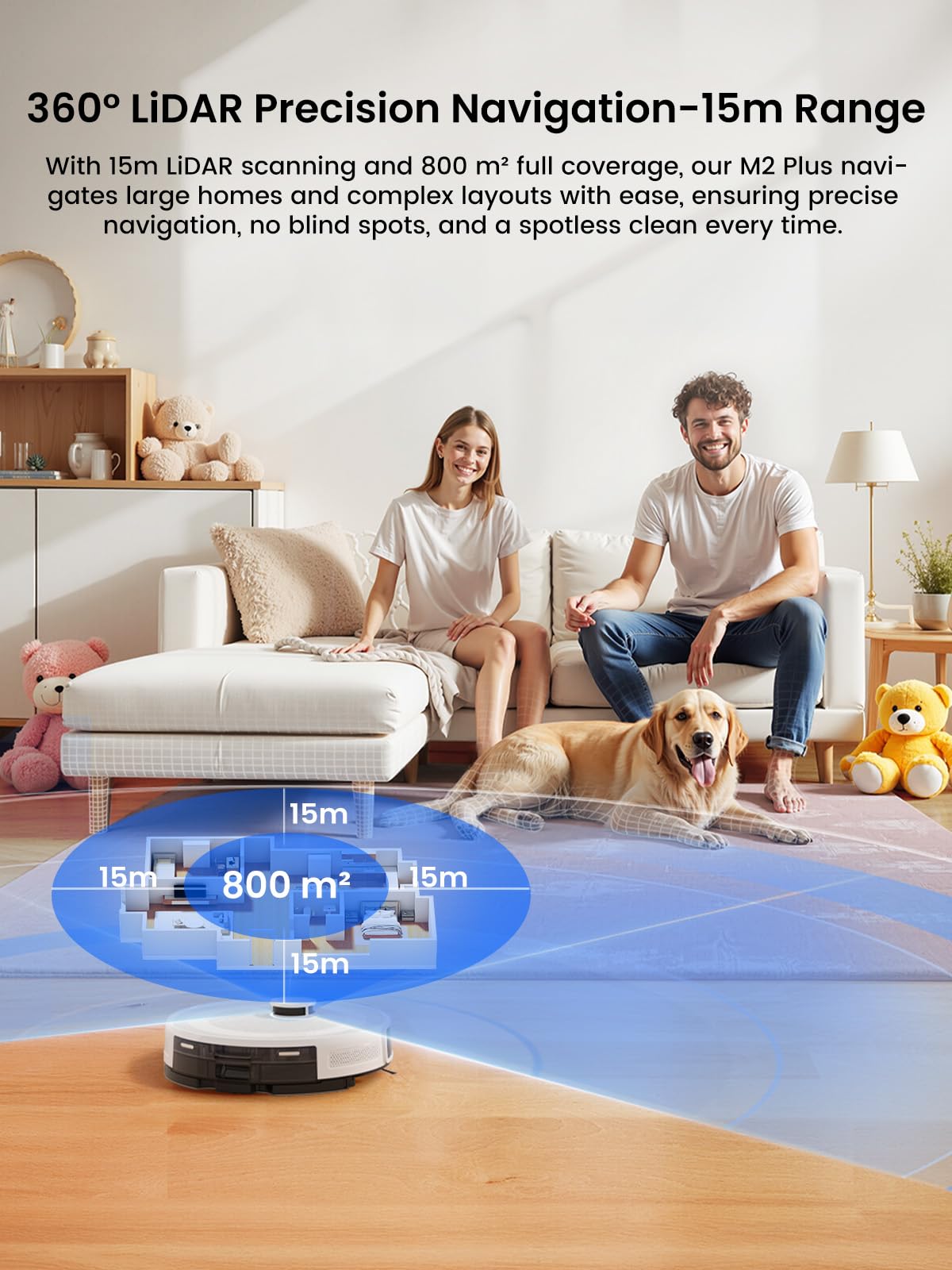 Lefent M2 Plus Robot Vacuum and Mop Combo,190° PSD Obstacle Avoidance,LIDAR Navigation,40-Day Capacity,Powerful Suction,Perfect for Pet Hair,140 Min Runtime, WiFi/App/Alexa