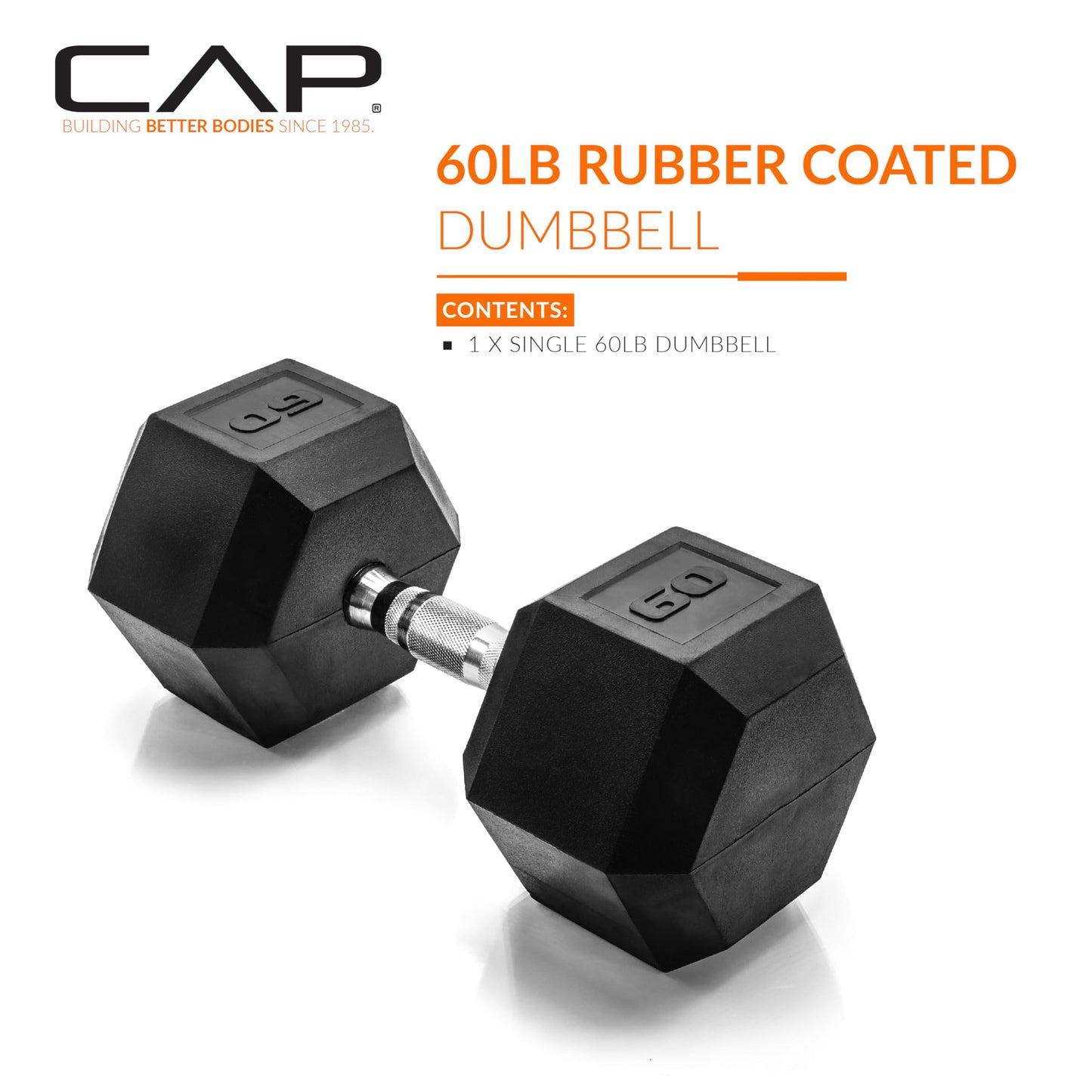 CAP Barbell Cap 60 LB Coated Hex Dumbbell Weight, New Edition, Black, (SDRIS-60)