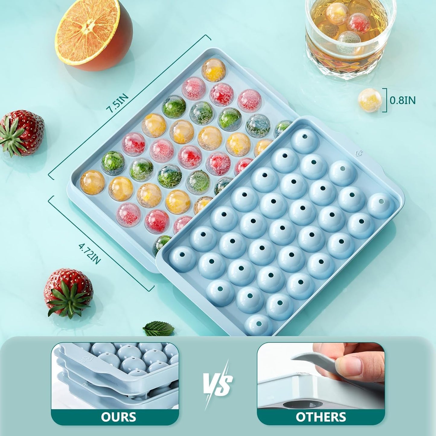 Optish 3 Pack Ice Trays for Freezer, 99 PCS Ice Cube Tray with Lid and Bin, Round Ice Cube Trays for Freezer, Circle Ice Cube Tray for Chilling Drinks