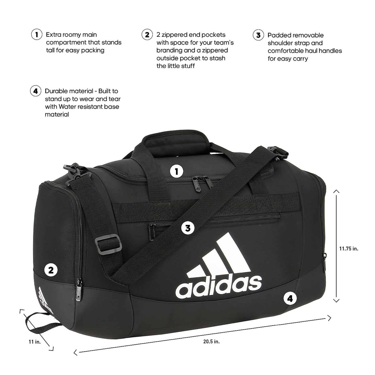adidas Unisex Defender 4.0 Gym Duffel Bag for Men and Women, Black/White, Small (38L)