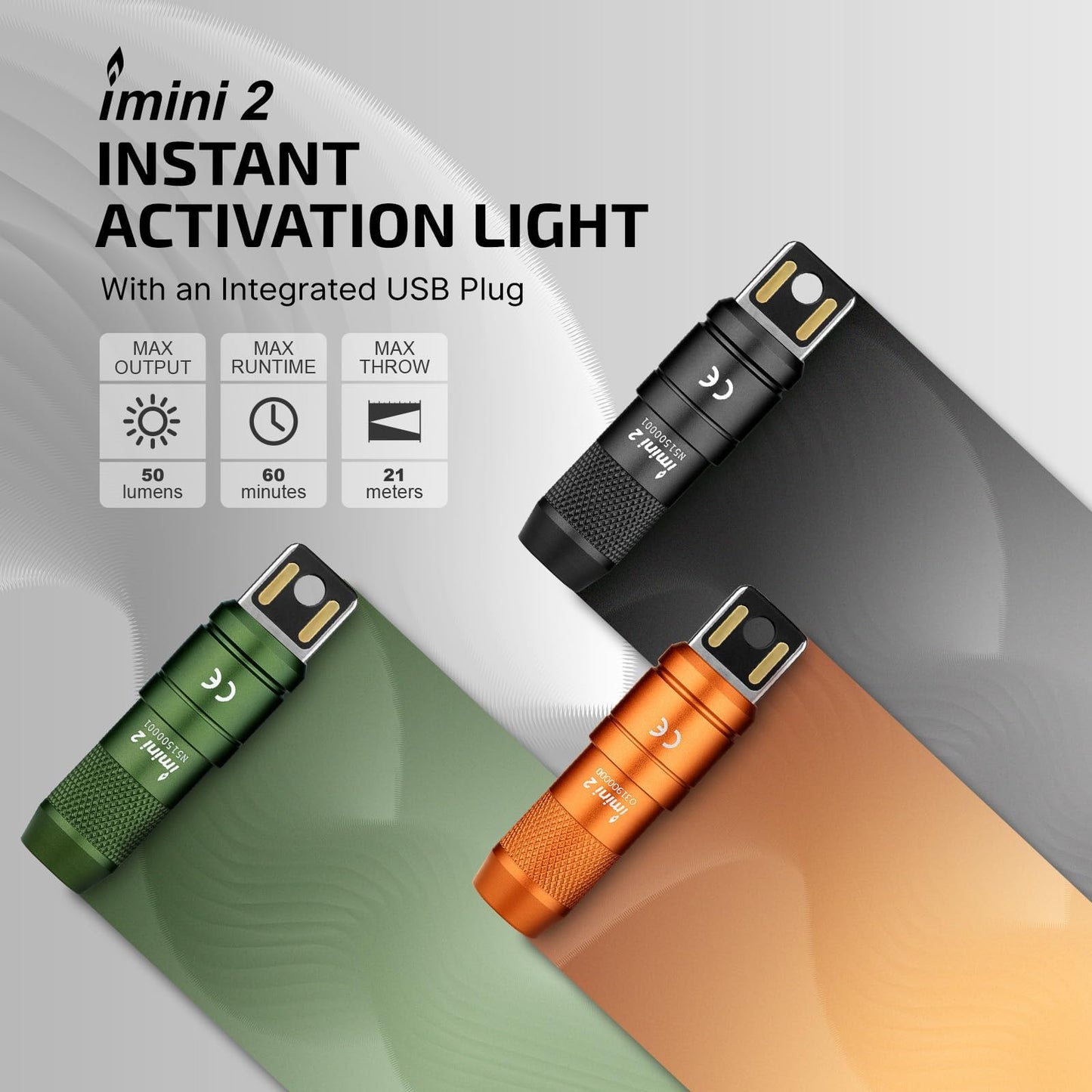 OLIGHT 2 Pack IMINI 2 EDC Rechargeable Keychain Flashlight, 50 Lumens Compact and Portable Mini LED Keyring Lights with Built-in Battery Ideal for Everyday Carry and Emergencies