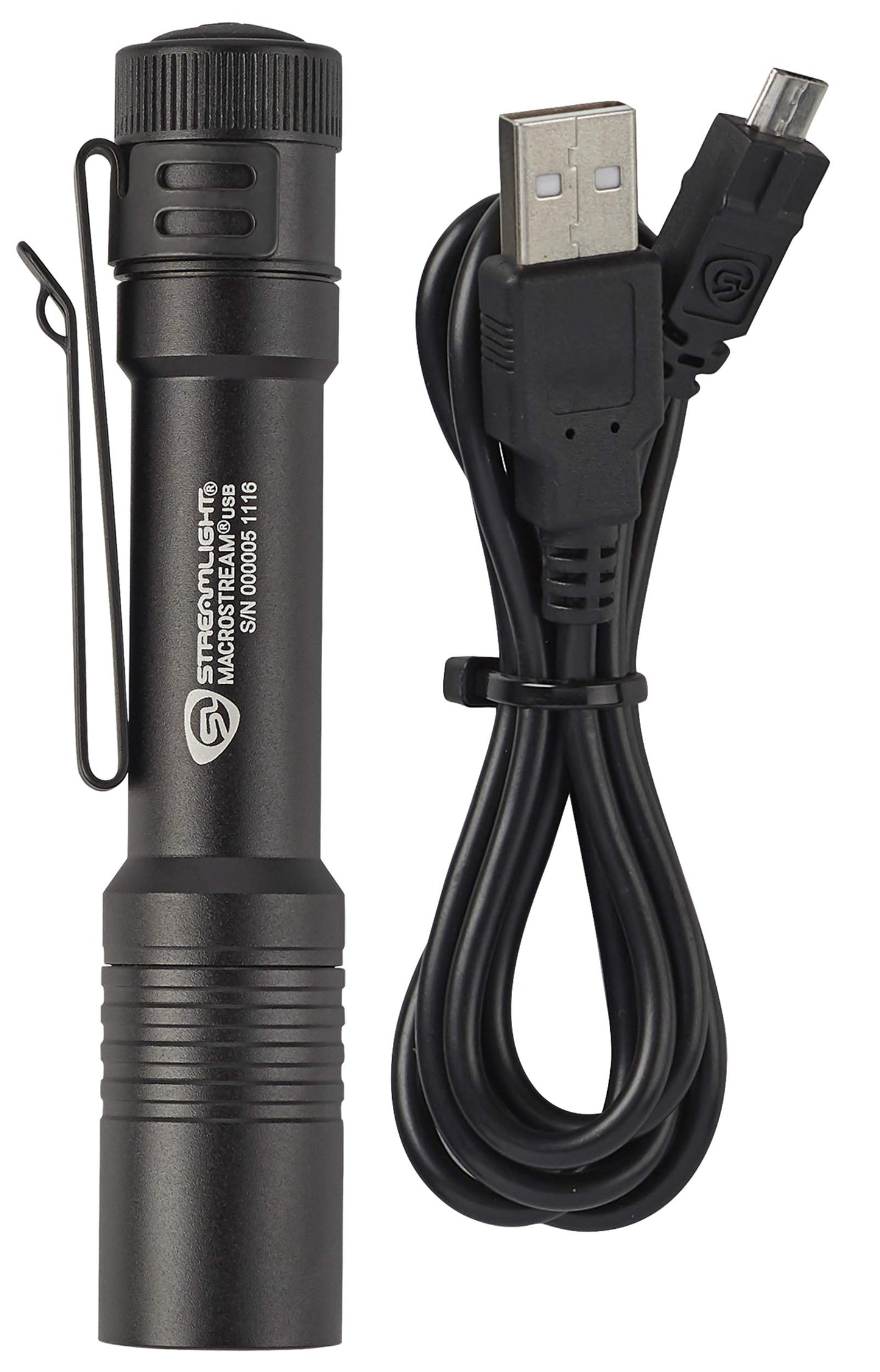 Streamlight 66320 MacroStream USB 500-Lumen Rechargeable Compact Flashlight with Wrist Lanyard, Hat Clip and USB Cord, Black