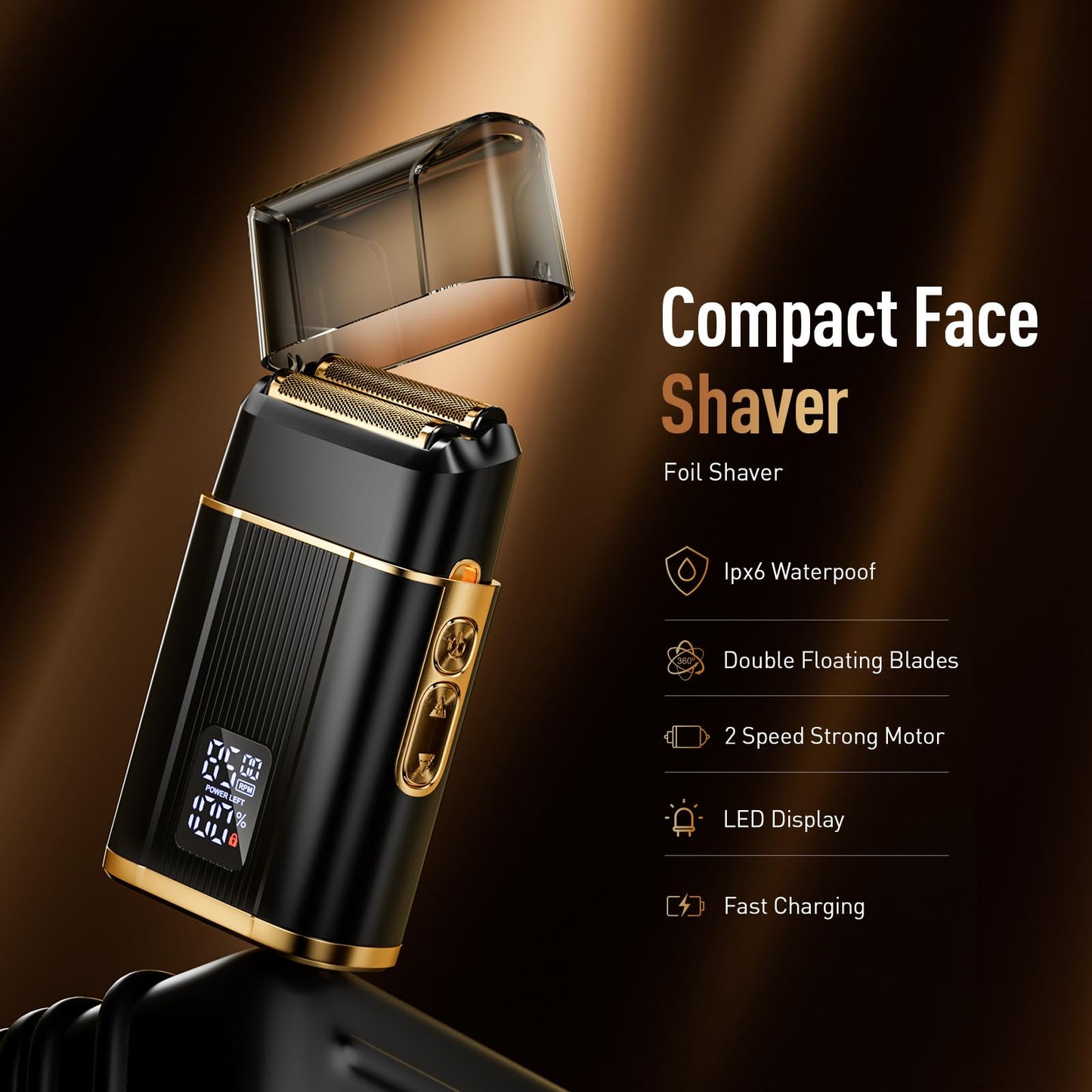 Scrorui Professional Foil Shaver for Men: Cordless Electric Razor with High-Speed Dual Blades, Rechargeable USB-C, IPX6 Waterproof & Travel-Friendly/Home Use