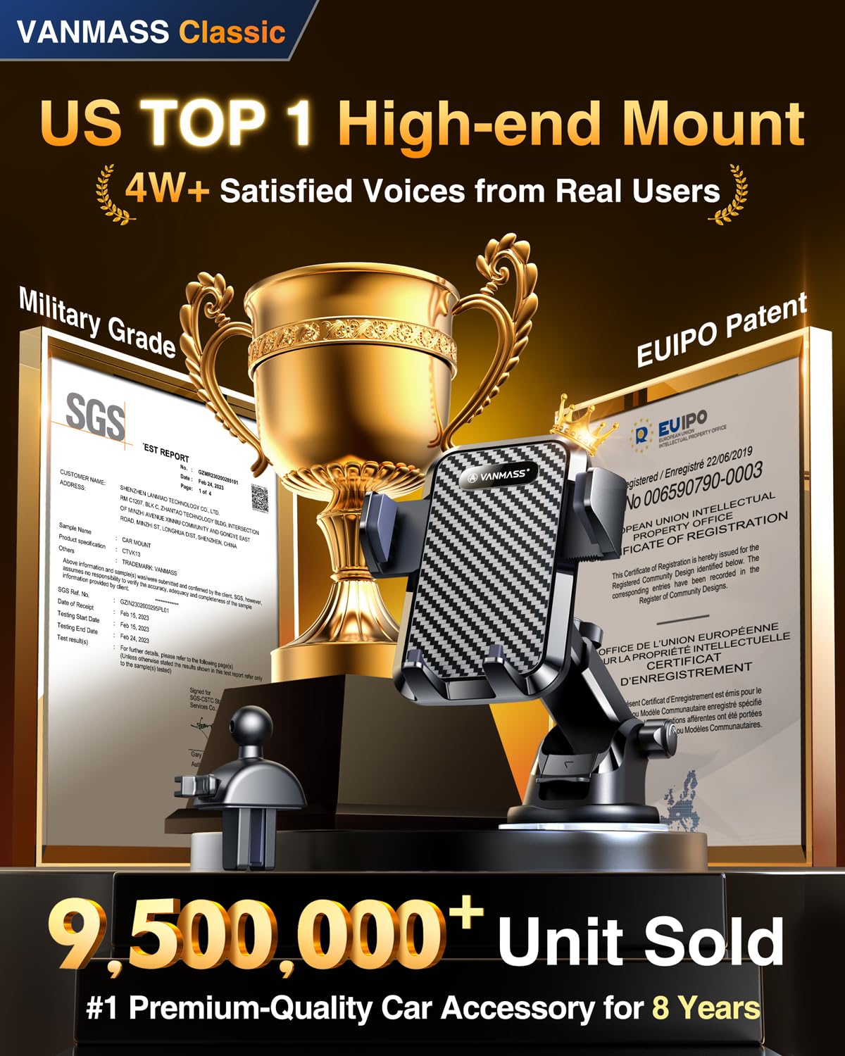 VANMASS ใ65+LBS Strongest Suction & Military-Grade 2024 Ultimate Car Phone MountใPatent & Safety Certsใ Cell Phone Holder Truck Stand for Dashboard Windshield Vent for iPhone 16 15 Pro Max 14 Samsung