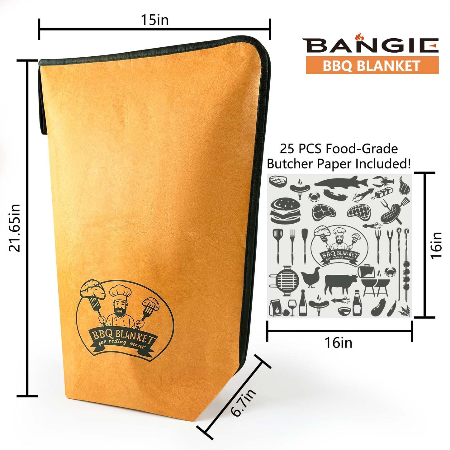 Stocking Stuffers BBQ Blanket for Resting Meat, 21" Insulated Brisket Bag Keeps Meat Warm | Gifts for Men & Birthday Gift for Dad | Leak-Proof Easy-Clean Smoker Bag (Kraft Brown)