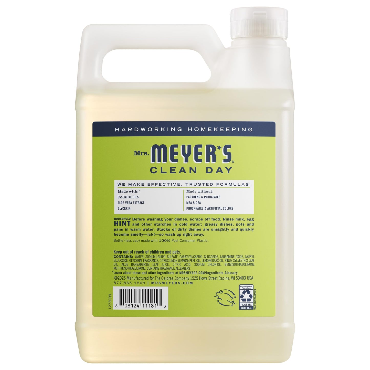 MRS. MEYER'S CLEAN DAY Liquid Dish Soap Refill, Lemon Verbena (48 Fl Oz (Pack of 1))