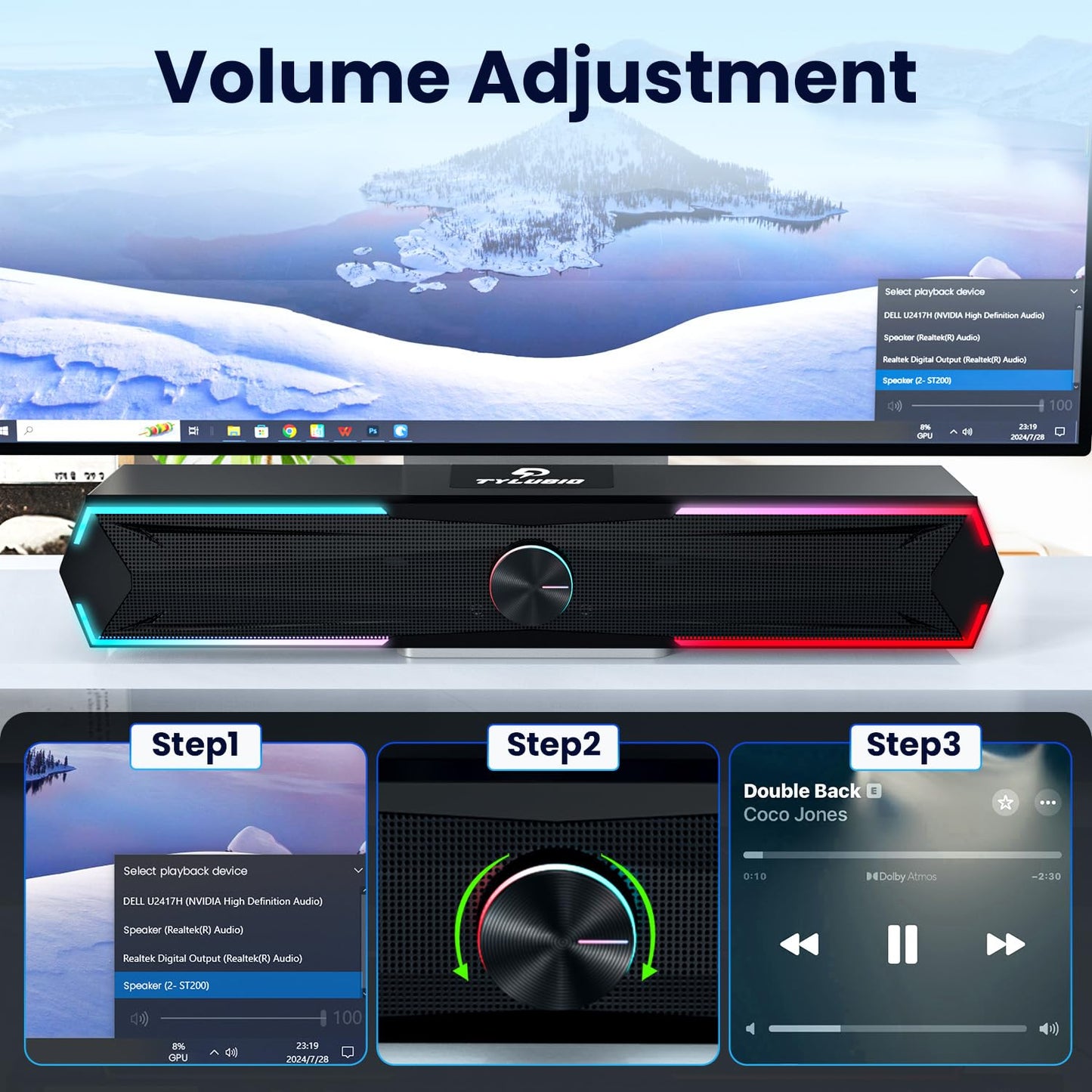 Tylubio Bluetooth Computer Speakers for Desktop with Clear Sound, Flowing LED Computer Speaker for Desktop Laptop Monitor, Bluetooth & USB Input - Black