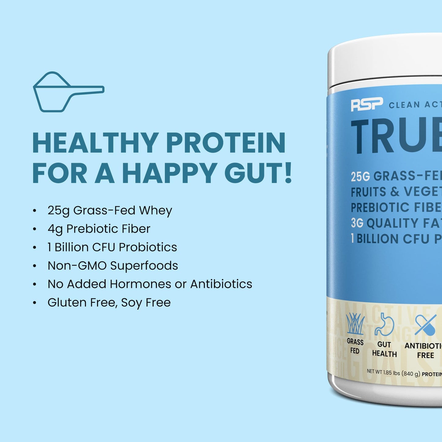TrueFit High Fiber Protein Powder, Grass-Fed Whey Meal Replacement Shake with Prebiotics, Probiotics, & Organic Superfoods, Keto Friendly, Gluten Free