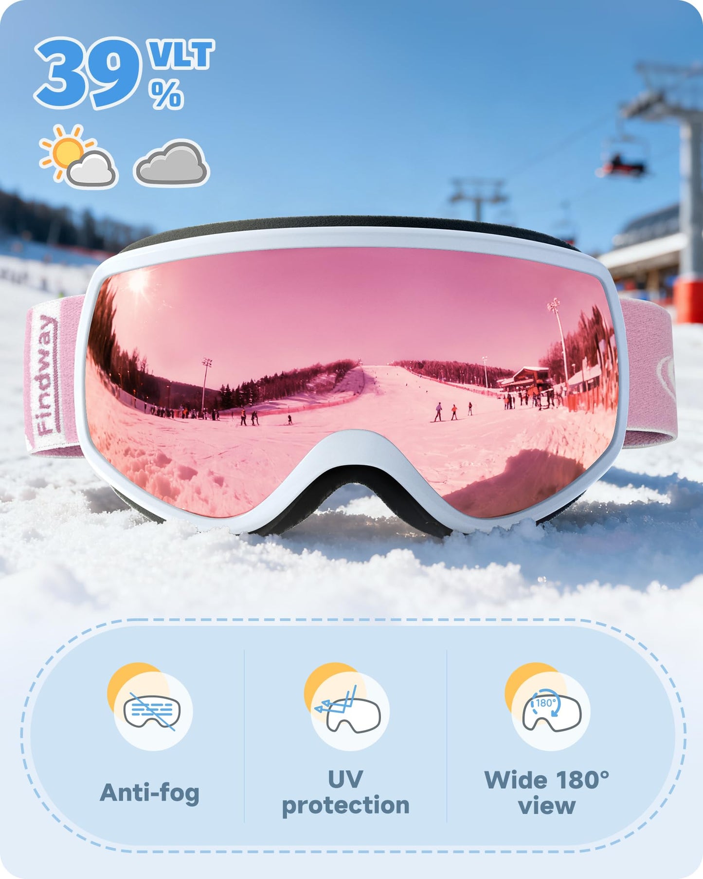 findway Kids Ski Goggles, Kids Snowboard Goggles for Boys Girls Toddler age 3-12