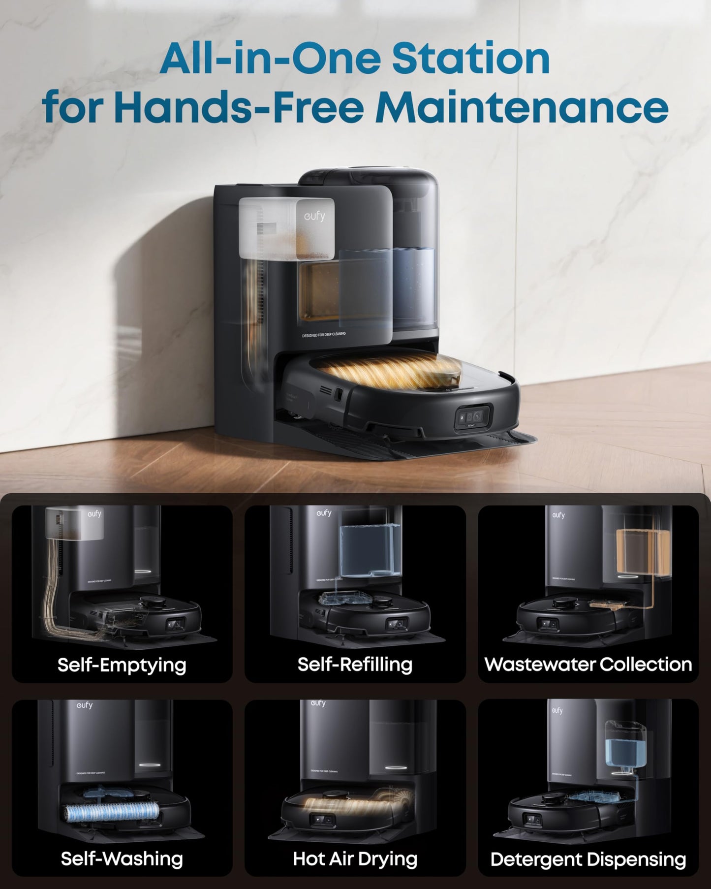 eufy Robot Vacuum E25, HydroJet System with Roller Mop, 20,000 Pa Turbo High Suction, All-in-One Robot Vacuum and Mop Combo for Home, Edge-to-Corner Cleaning, Zero-Tangle Design, AI Obstacle Avoidance