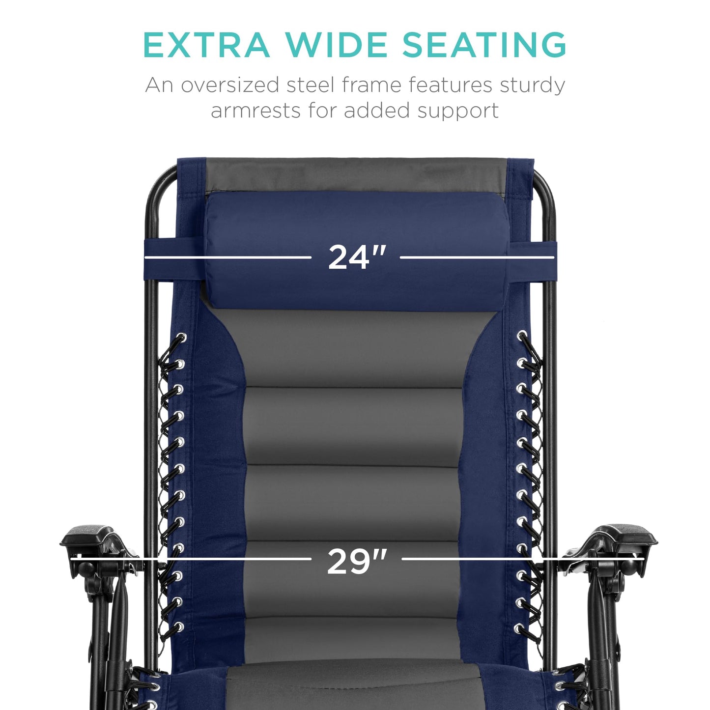 Best Choice Products Oversized Padded Zero Gravity Chair, Folding Outdoor Patio Recliner, XL Anti Gravity Lounger for Backyard w/Headrest, Cup Holder, Side Tray, Polyester Mesh - Navy/Gray