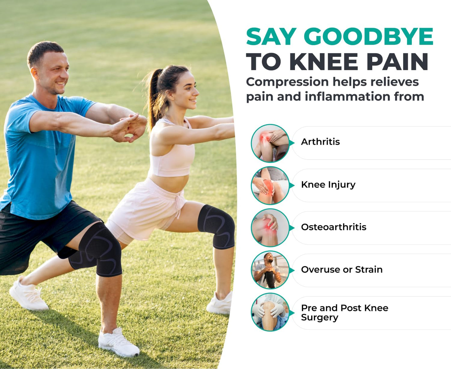 Modvel ELITE Knee Brace for Women & Men - Pair Knee Pads for Running Knee Pain, Compression Sleeve Knee Support, Workout Sports Brace for Meniscus Tear ACL & Arthritis Pain Relief, Knee Braces