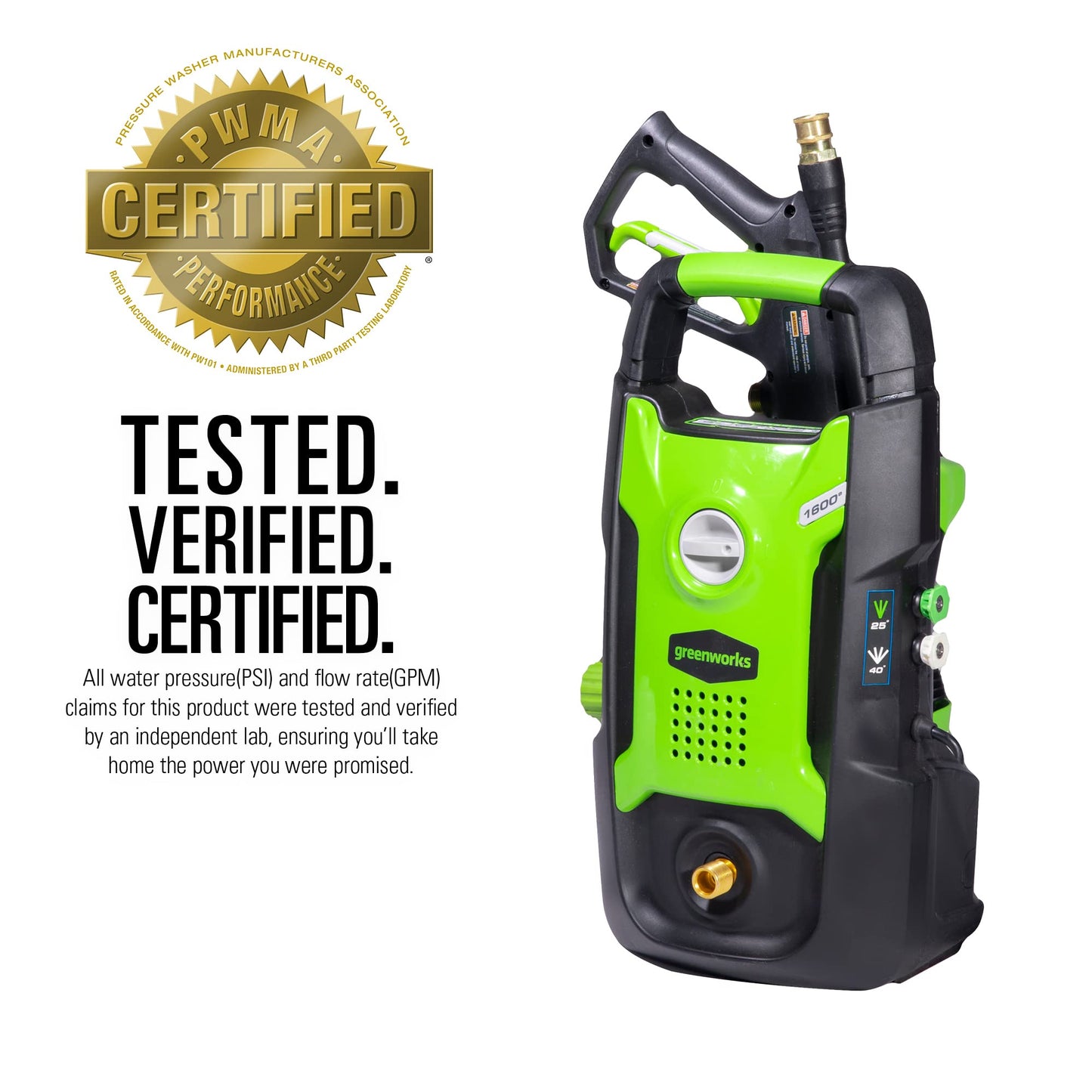 Greenworks 1600 PSI (1.2 GPM) Electric Pressure Washer (Ultra Compact, Lightweight, 20 FT Tangle-Free Hose, 35 FT Power Cord) Great For Cars, Fences, Patios, Driveways, Decks and Patios