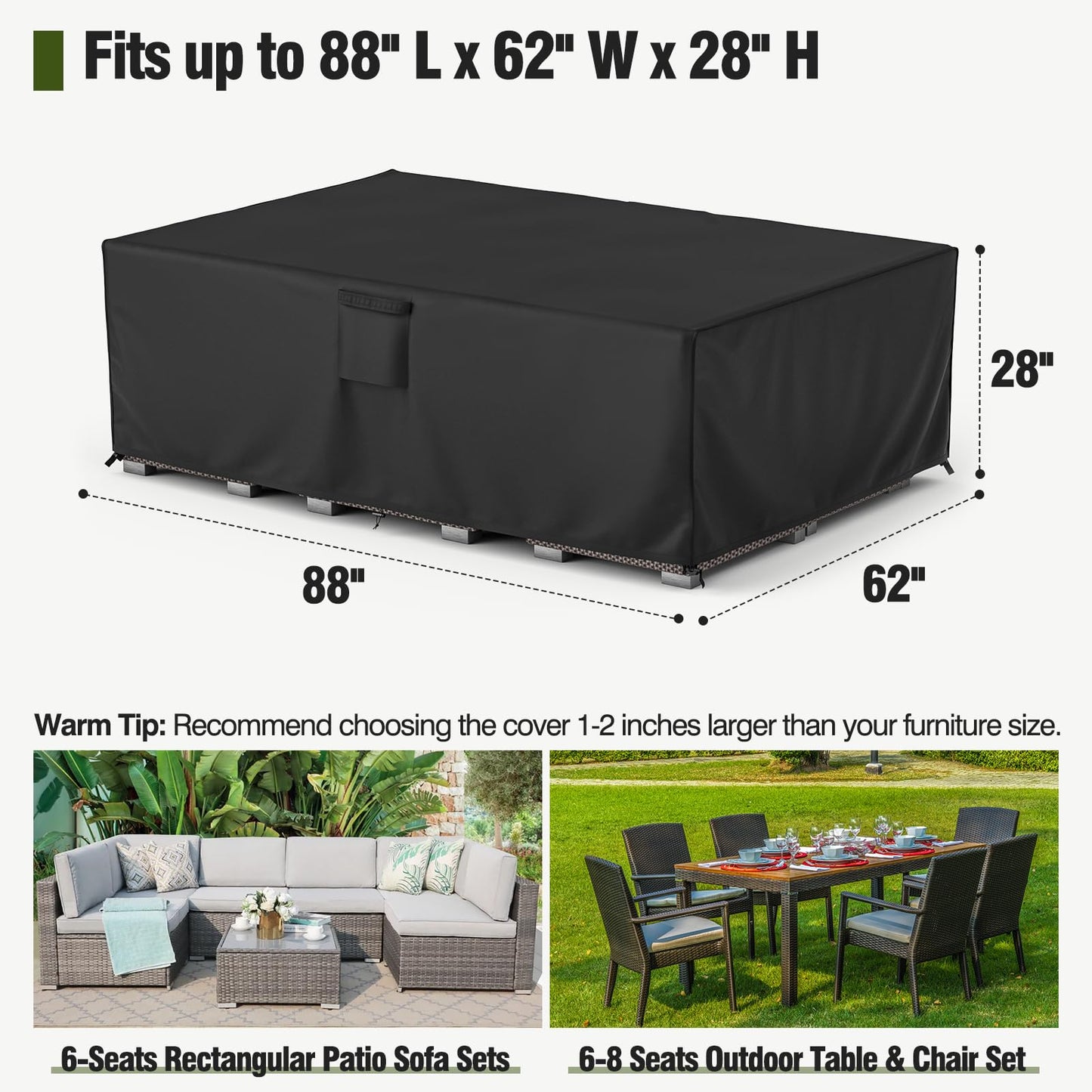 MR.COVER Patio Furniture Cover Waterproof, Outside Table and Chair Set Cover, Garden Windproof Heavy Duty Furniture Protection for Outdoor Sectional Sofa Chair Set Size 88L x 62W x 28H inch