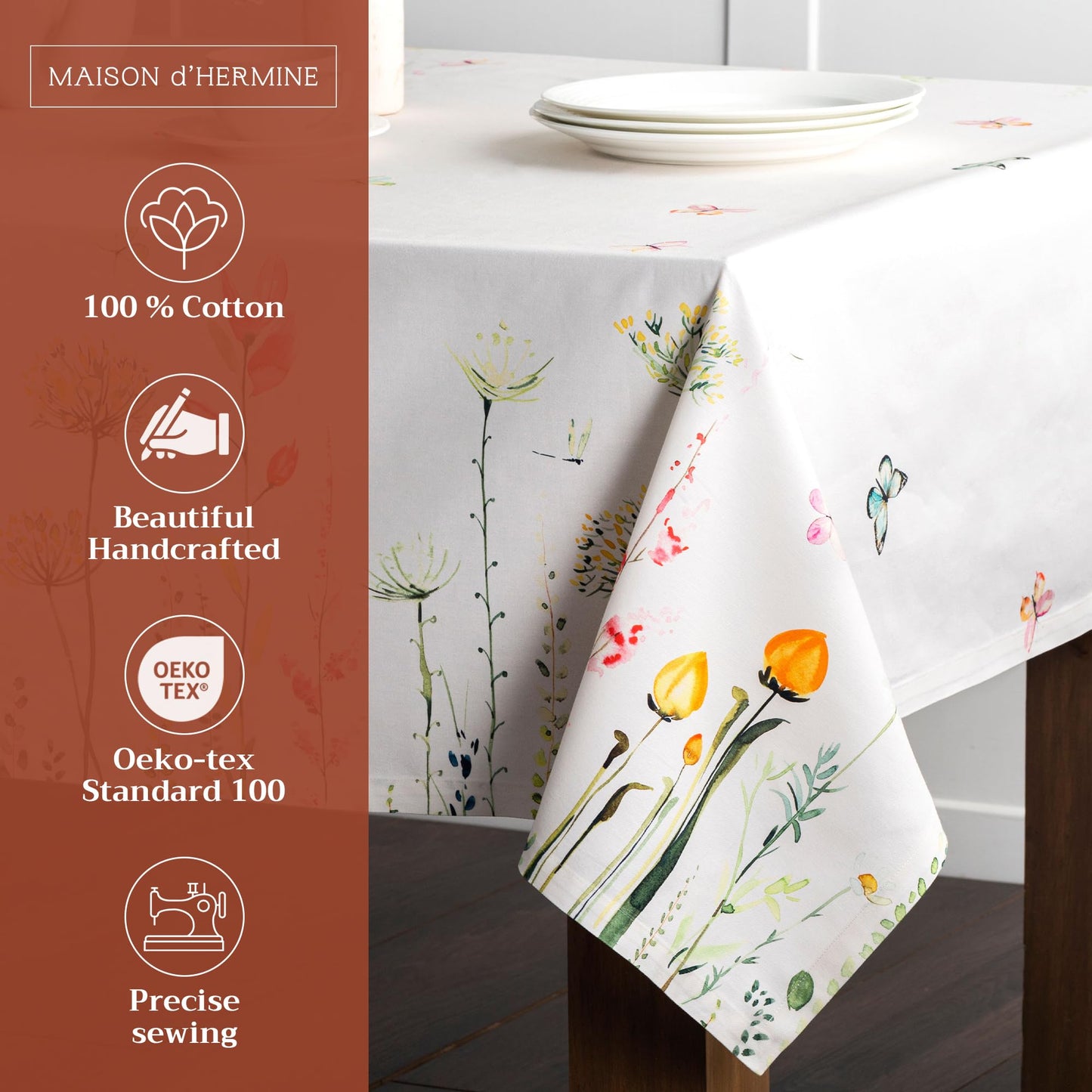 Maison d'Hermine Table Cloth Rectangle Table 100% Cotton 70 x 140 Inches Tablecloth Reusable Decorative for Dining Room, Farmhouse, Home, Party, Festive & Wedding Spring Summer - Botanical Fresh