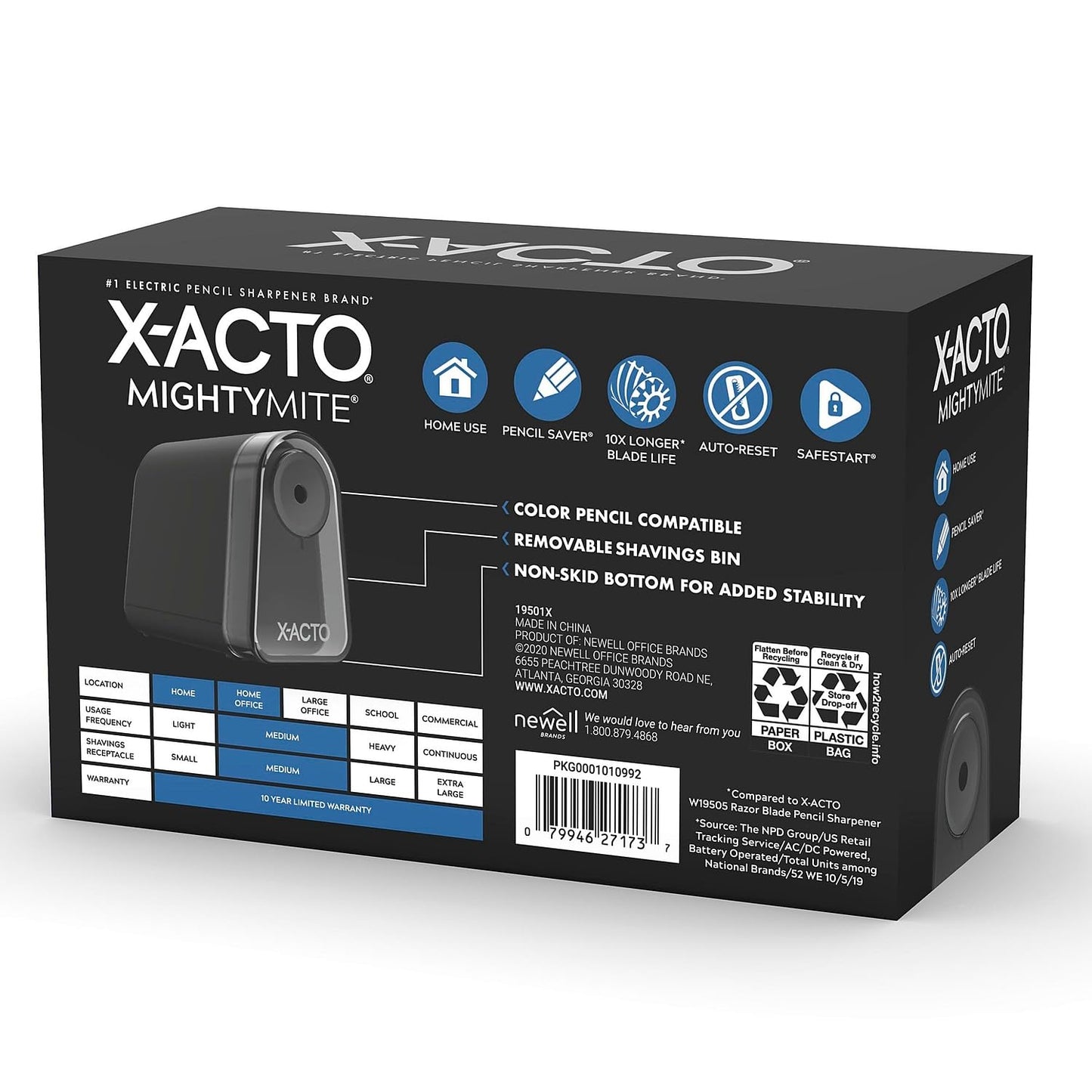 X-ACTO Pencil Sharpener, Mighty Mite Electric Pencil Sharpener, With Pencil Saver®, SafeStart® Motor, Black, 1 Count - Home, Office, School, Teacher Supplies