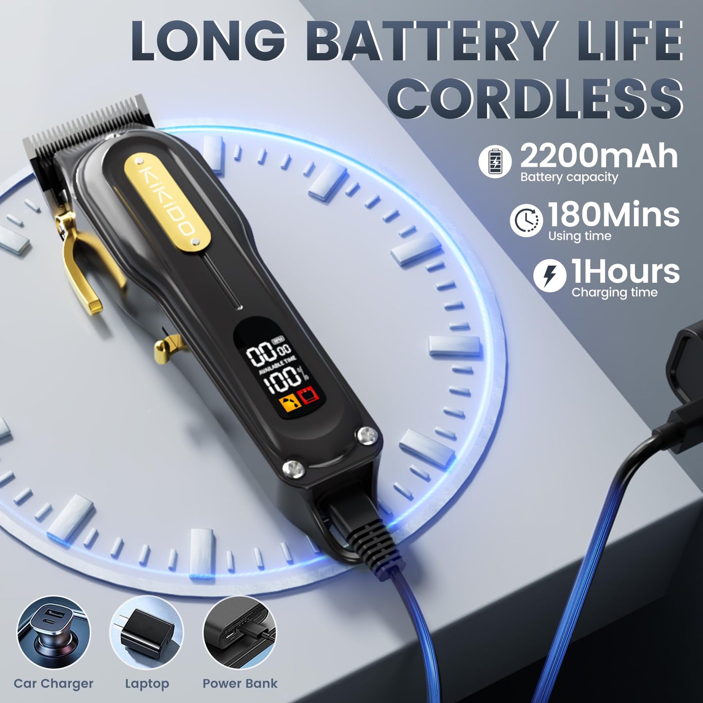 KIKIDO Hair Clippers for Men, Cordless&Corded Hair Clippers, Professional Barber Kit for Hair Cutting & Grooming Set, Mens Hair Clippers with LED Display