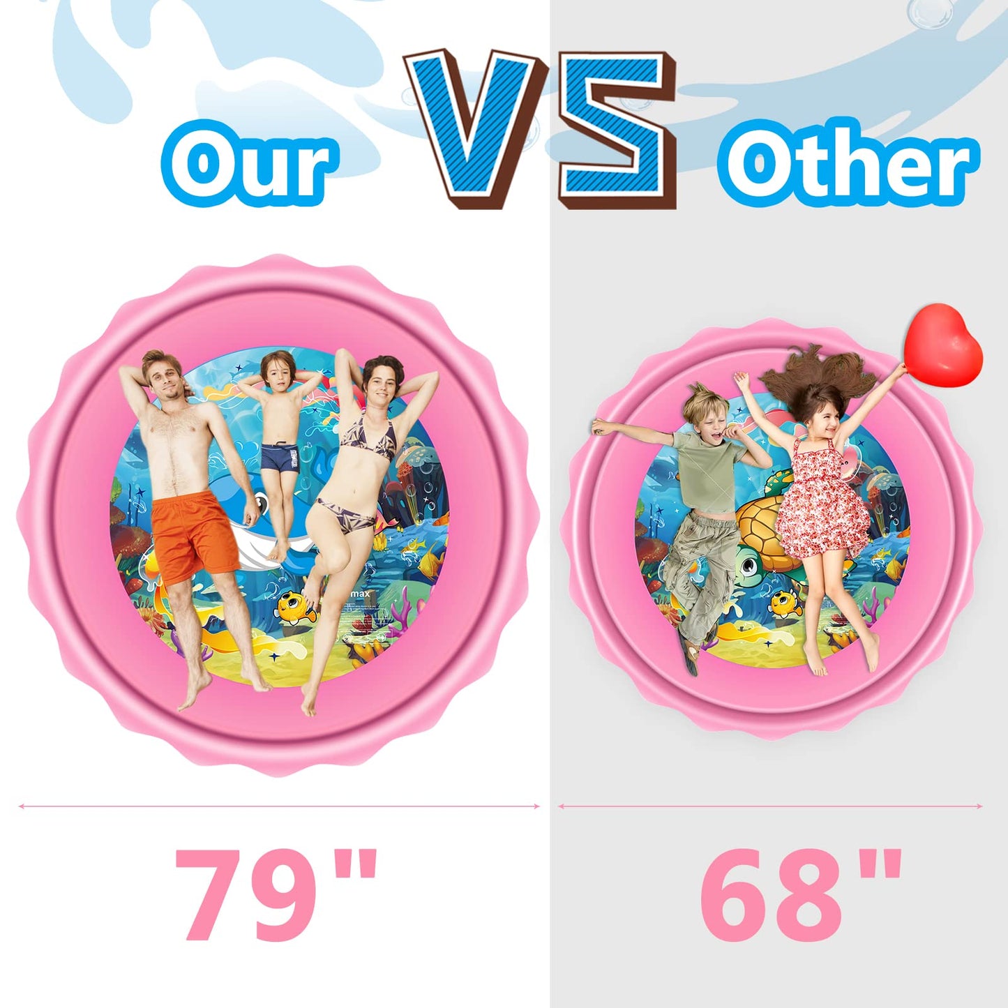 Mademax Upgraded 79" Splash Pad, Sprinkler & Splash Play Mat, Inflatable Summer Outdoor Sprinkler Pad Water Toys Fun for Children, Infants, Toddlers, Boys, Girls and Kids