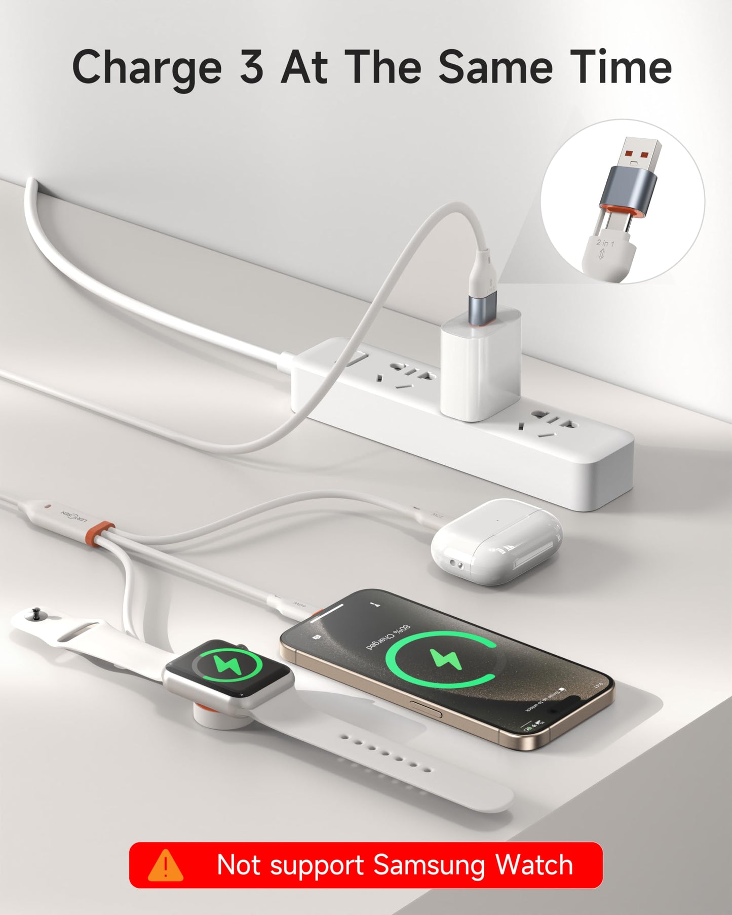 for Apple Watch Charger, 3 in 2 USB C Cable for iPhone 16 15 Charger/Type C/Lightning Silicone Multi Charging Cable Travel Essentials Compatible with iWatch Ultra/SE/10-1& iPhone 16/15/14/13/12-4FT