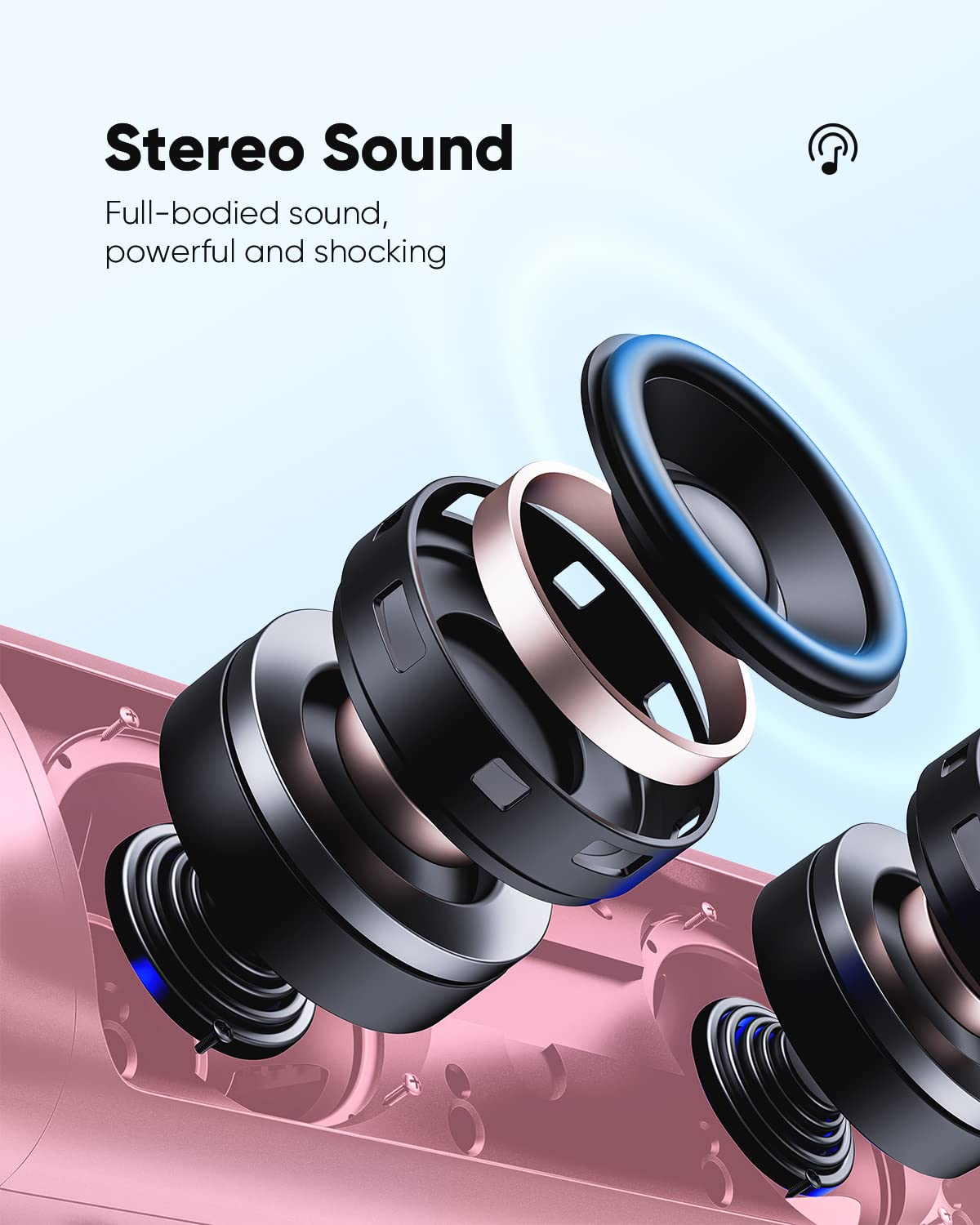 Bluetooth Speaker, IPX5 Waterproof Speaker with HD Sound, Up to 20H Playtime, TWS Pairing, BT5.3, Portable Wireless Speakers for Home/Party/Outdoor/Beach, Electronic Gadgets, Birthday Gift (Pink)