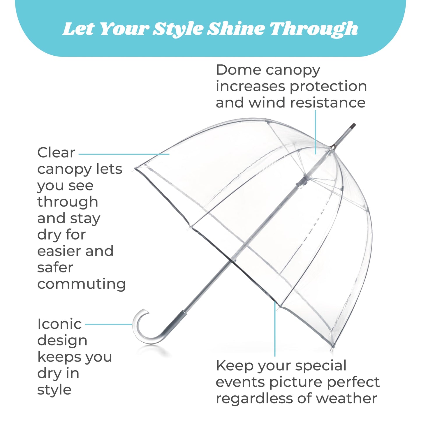 totes Clear Bubble Umbrella with Dome Canopy, Lightweight Design, Wind and Rain Protection, Adults-51