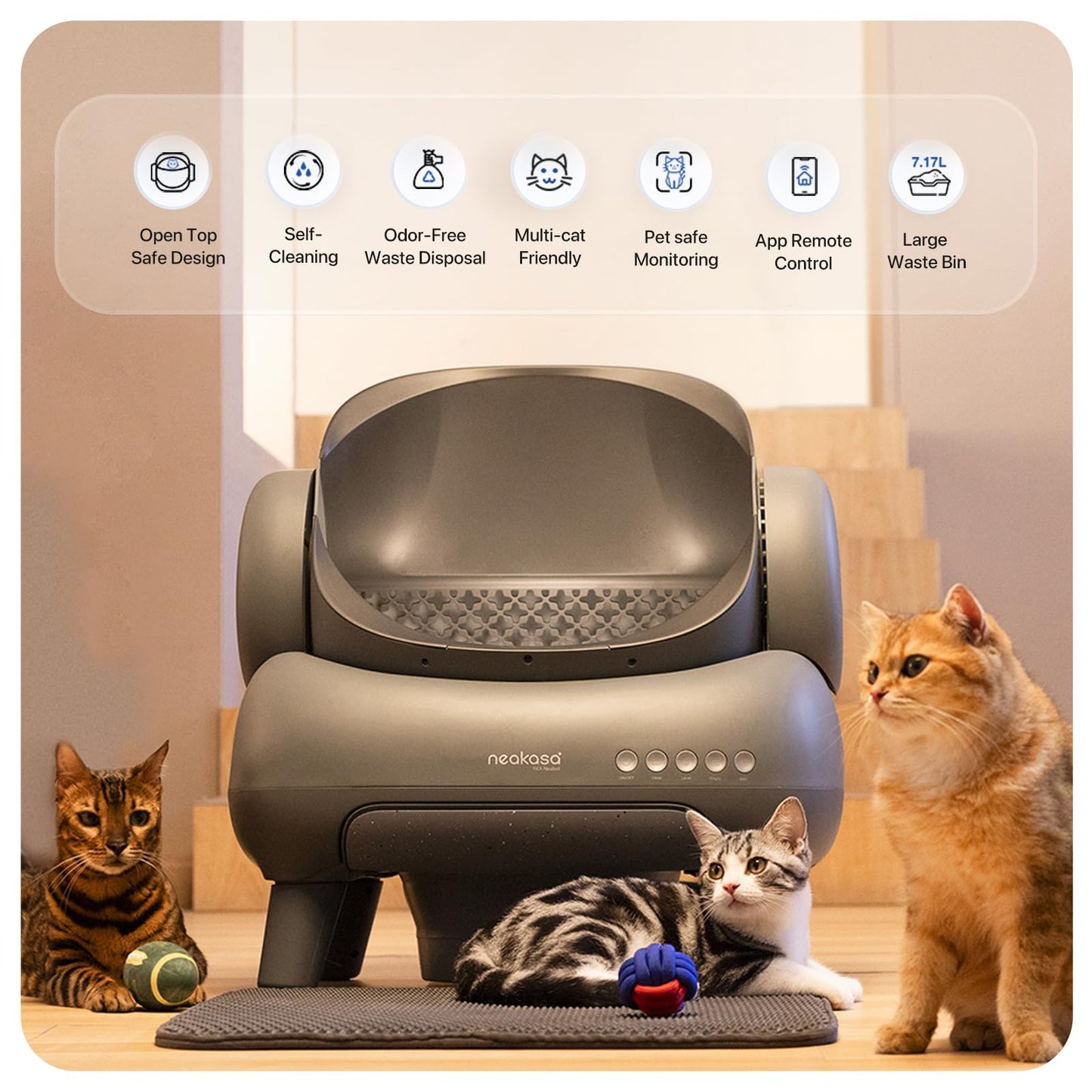 Neakasa M1 Open-Top Self Cleaning Cat Litter Box, Automatic Cat Litter Box with APP Control, Odor-Free Waste Disposal includes Trash Bags