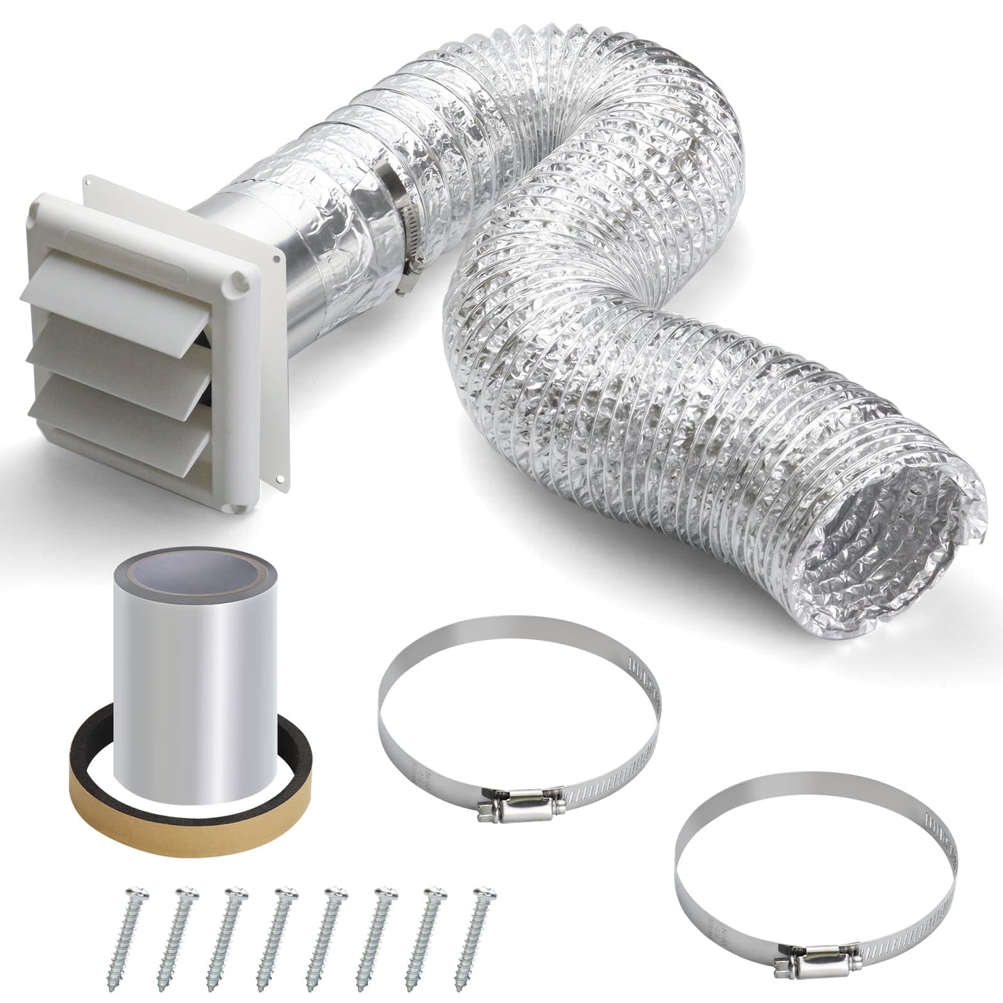 Dryer Vent Kit with Hose/Duct Connector/Wall Plate,4 Inch Dryer Vent Hose Connector Wall Ducting Kit for Bathroom Ventilation Fans Exhaust,Ceiling Washer Air Circulation