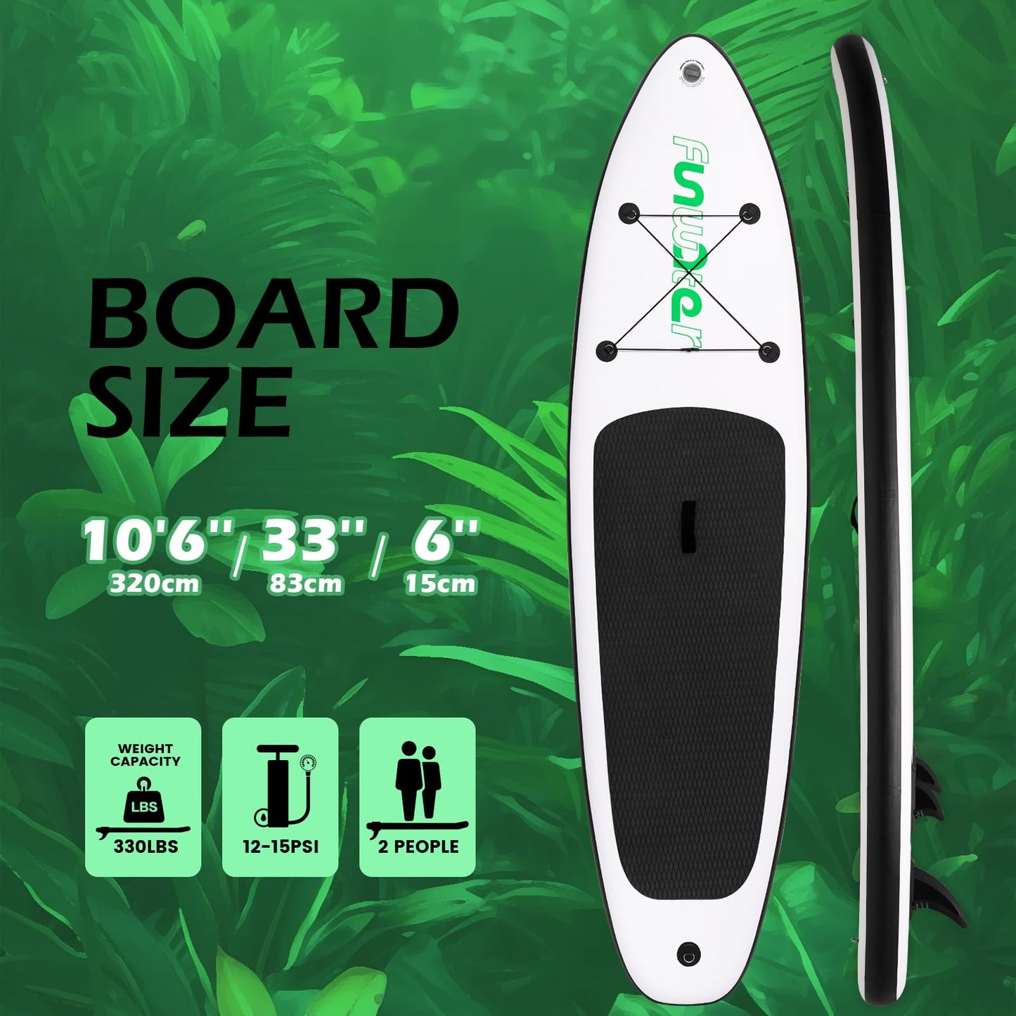 FunWater SUP Inflatable Stand Up Paddle Board 10'6×33"×6" Ultra-Light Inflatable Paddleboard with ISUP Accessories,Fins,Adjustable Paddle, Pump,Backpack, Leash