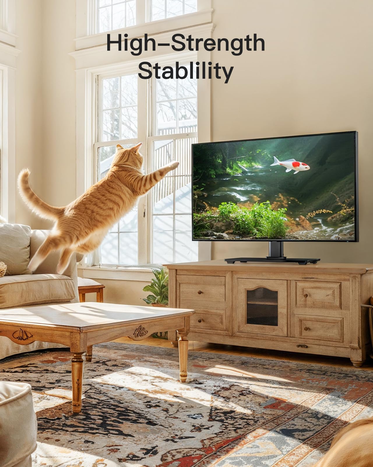 PERLESMITH Universal TV Stand - Table Top TV Stand for 32-60 inch LCD LED TVs - Height Adjustable TV Base Stand with Tempered Glass Base & Wire Management, VESA 400x400mm PSTVS04