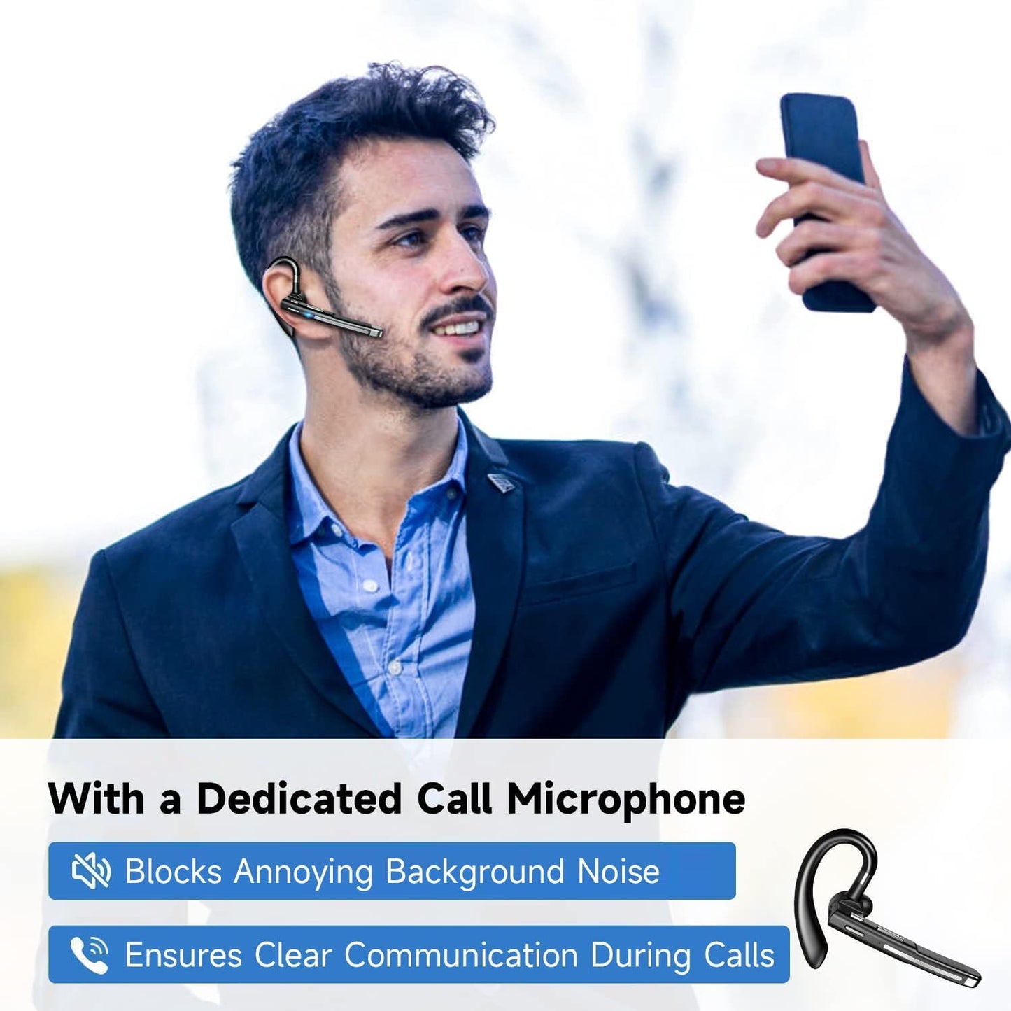 Bluetooth Headset V6.1,Single-Ear Wireless Headset with USB Dongle, 10H Talk Time and 4H Playtime via USB, Dual-Mic Noise Canceling Earpiece for Computer/Cell Phones, Driving Headset for Trucker Work